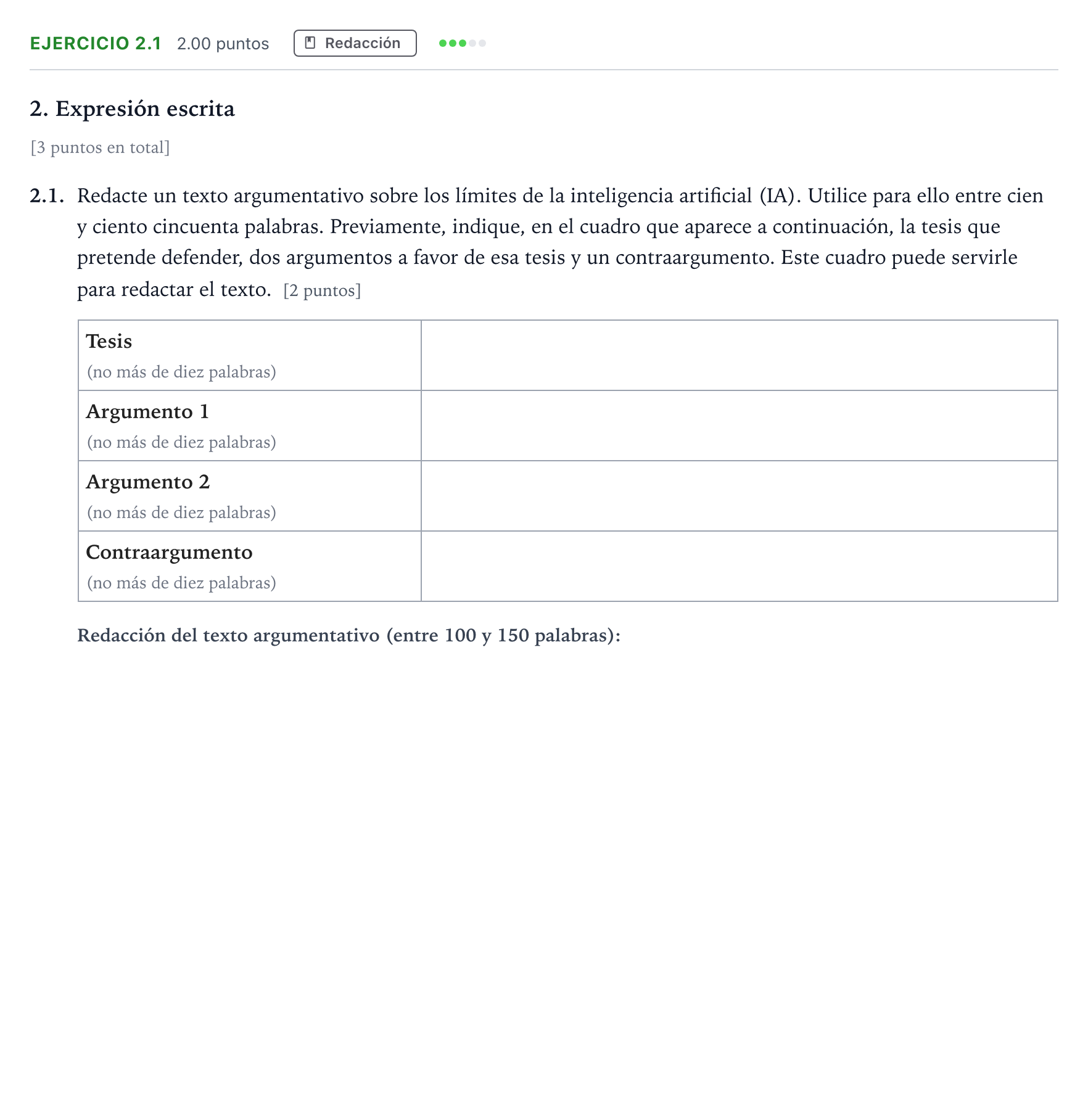 Enunciado: Ejercicio 2.1 · Lengua Castellana y Literatura II Selectividad Cataluña Setembre Serie 3 2025