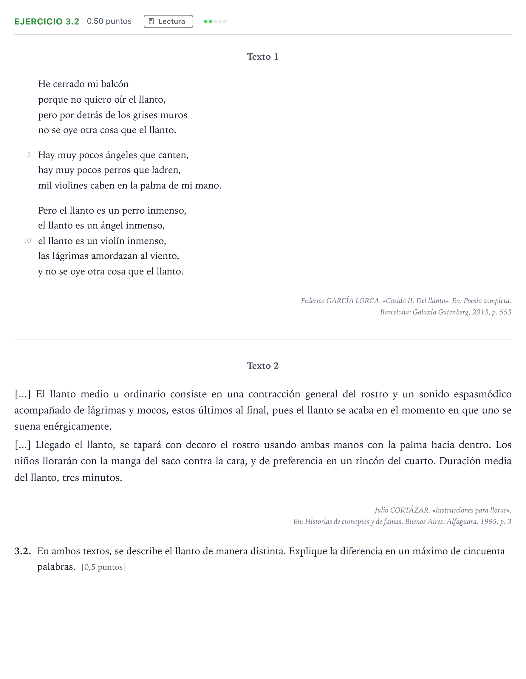 Enunciado: Ejercicio 3.2 · Lengua Castellana y Literatura II Selectividad Cataluña Setembre Serie 3 2025