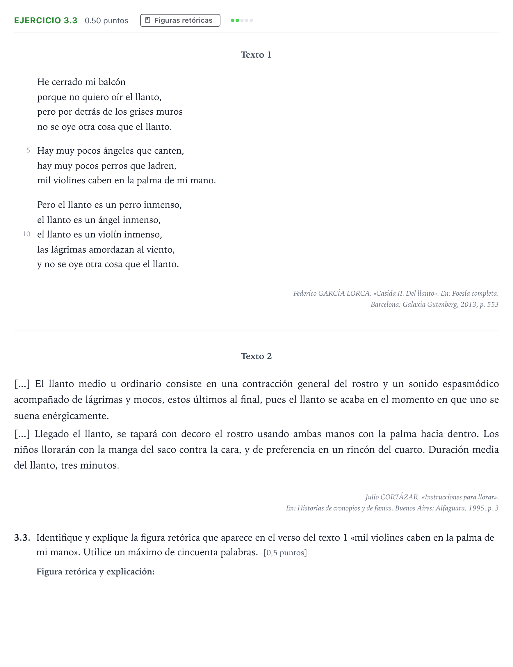 Enunciado: Ejercicio 3.3 · Lengua Castellana y Literatura II Selectividad Cataluña Setembre Serie 3 2025