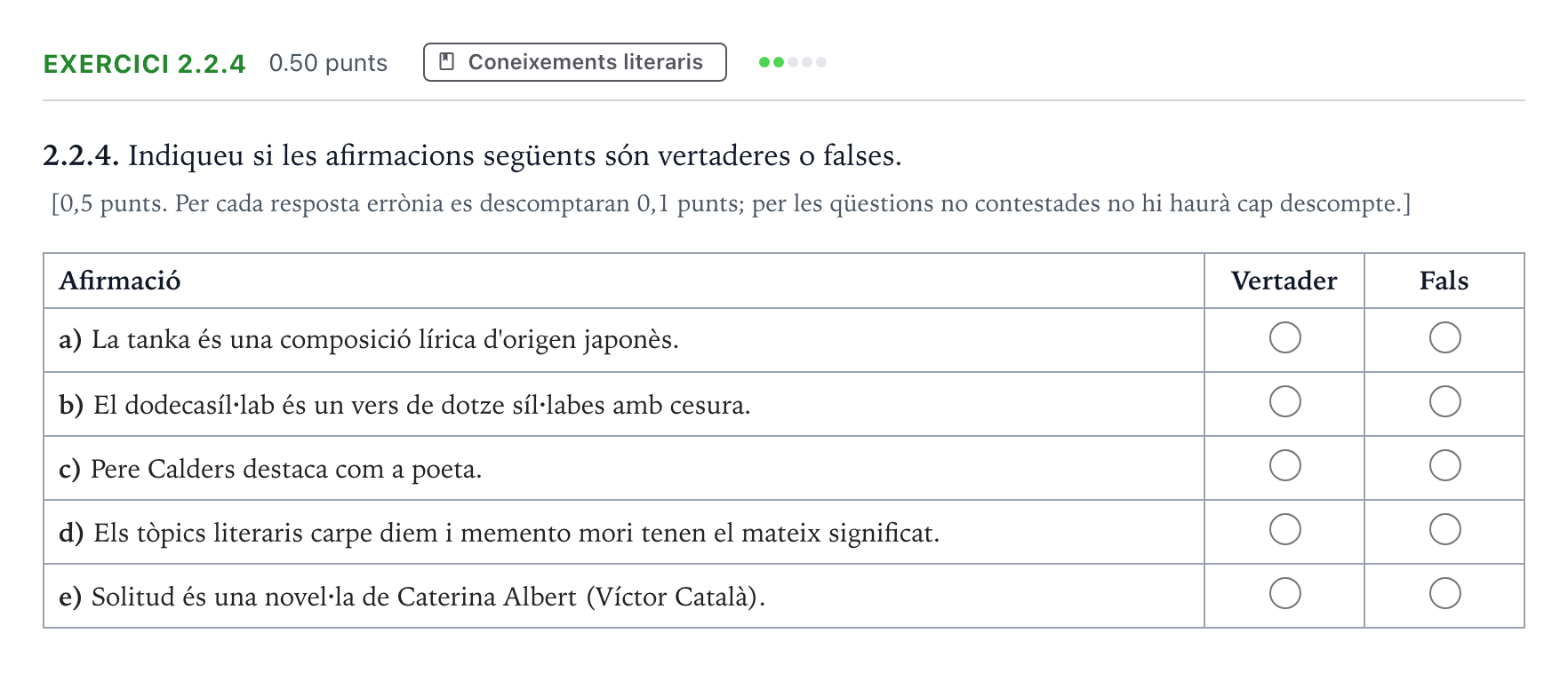 Enunciado: Ejercicio 2.2.4 · Lengua Catalana y Literatura II Selectividad Cataluña Juny Serie 4 2025