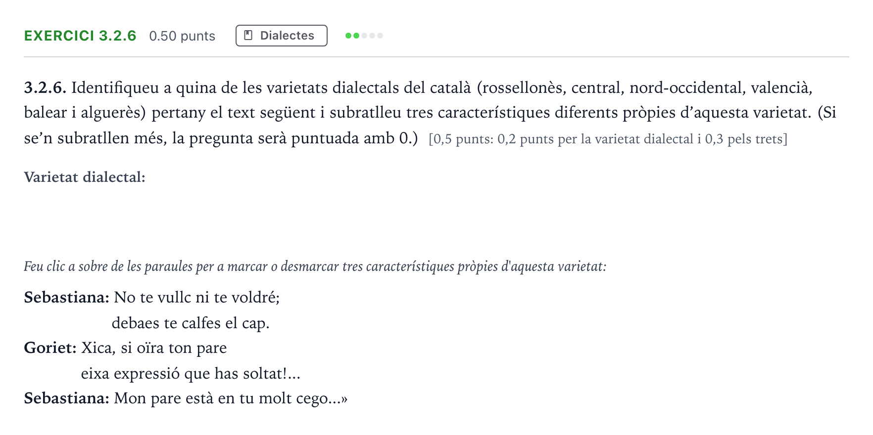 Enunciado: Ejercicio 3.2.6 · Lengua Catalana y Literatura II Selectividad Cataluña Juny Serie 4 2025