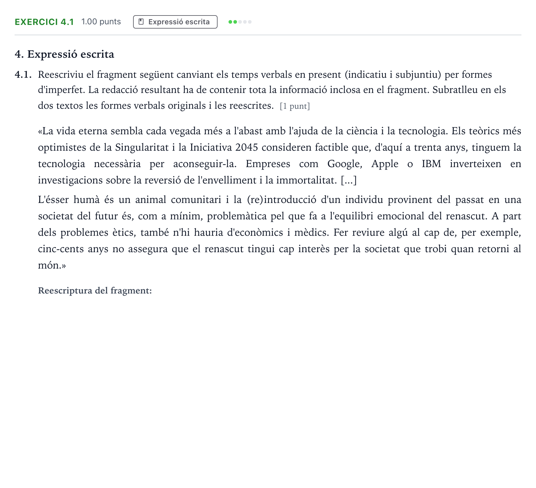 Enunciado: Ejercicio 4.1 · Lengua Catalana y Literatura II Selectividad Cataluña Juny Serie 4 2025