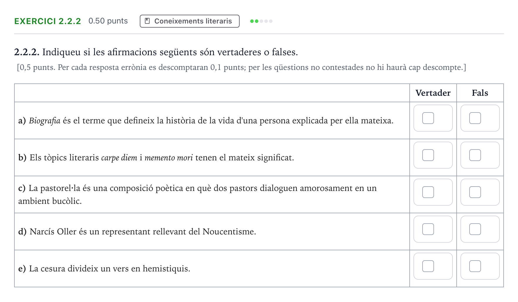 Enunciado: Ejercicio 2.2.2 · Lengua Catalana y Literatura II Selectividad Cataluña Setembre Serie 3 2025