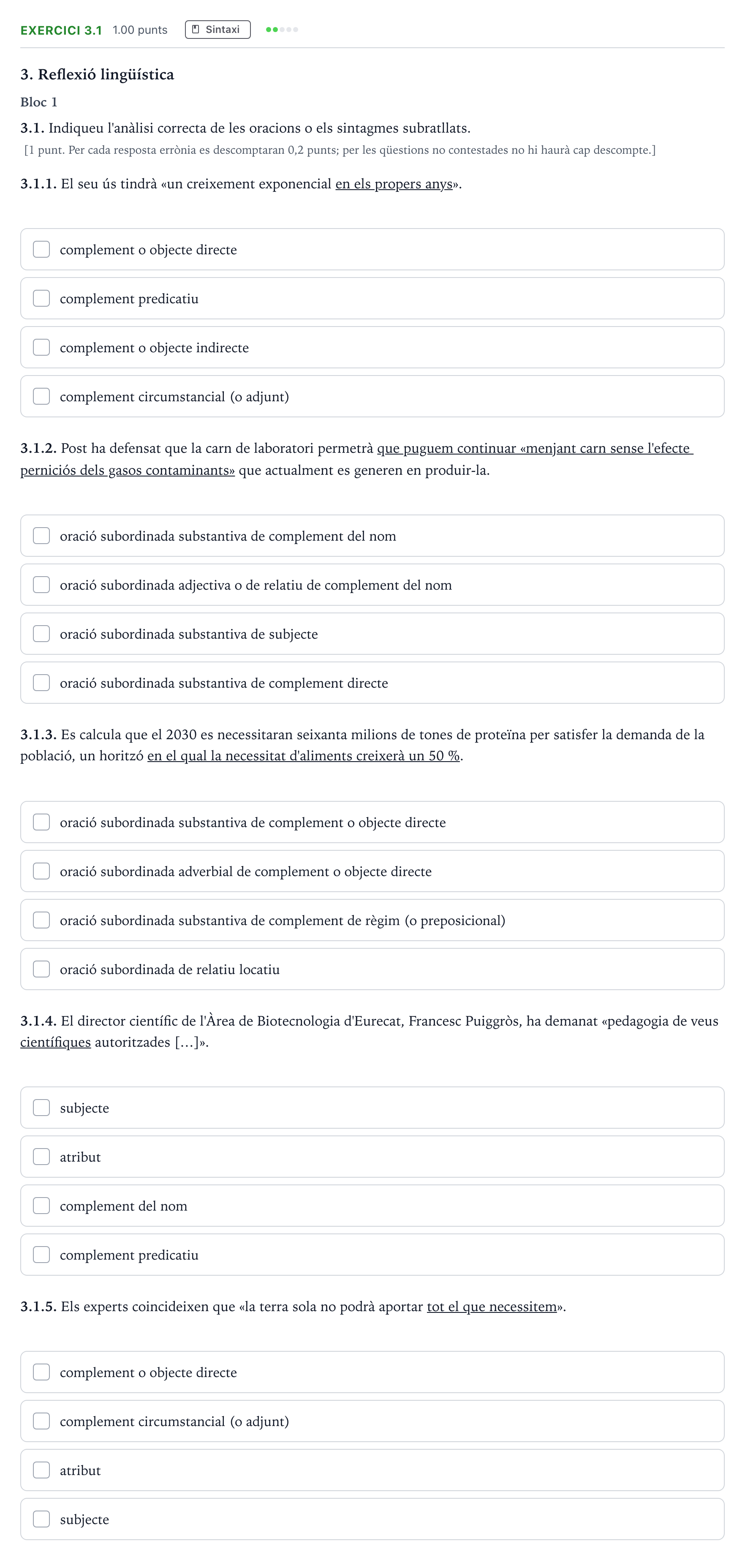 Enunciado: Ejercicio 3.1 · Lengua Catalana y Literatura II Selectividad Cataluña Setembre Serie 3 2025
