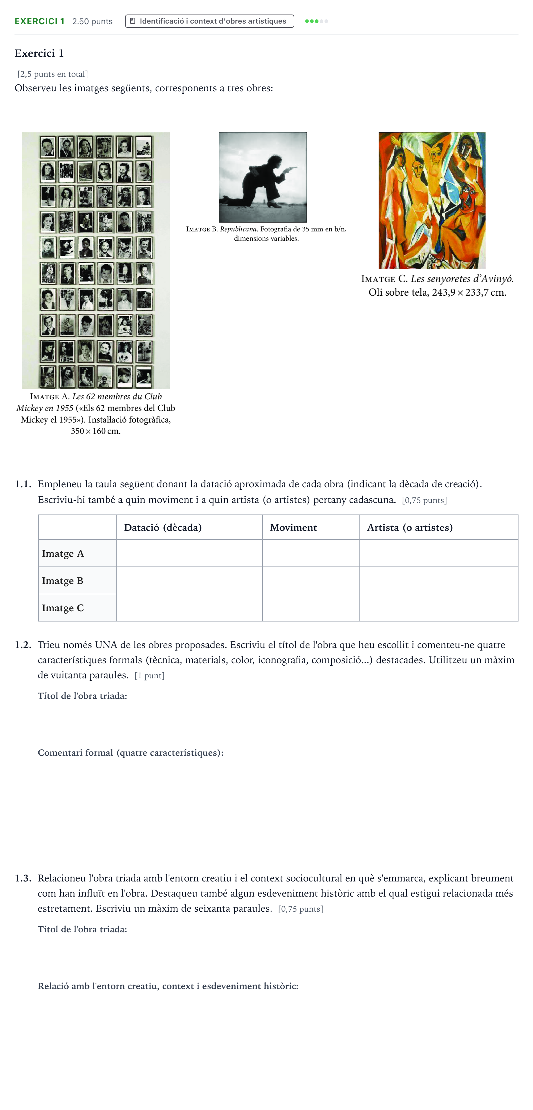 Enunciado: Exercici 1 · Movimientos Culturales y Artísticos Selectividad Cataluña Juny Serie 1 2025