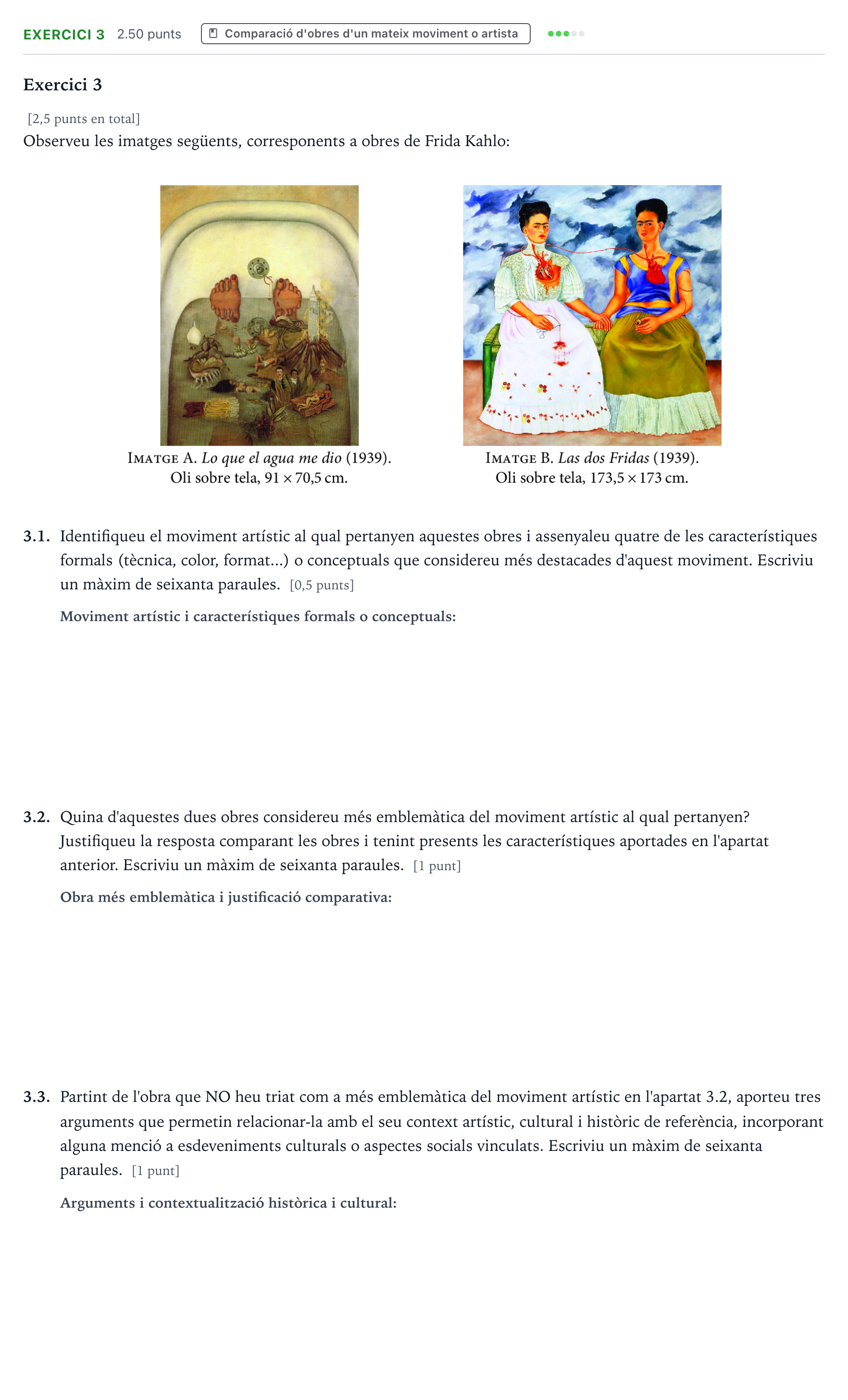 Enunciado: Exercici 3 · Movimientos Culturales y Artísticos Selectividad Cataluña Juny Serie 1 2025
