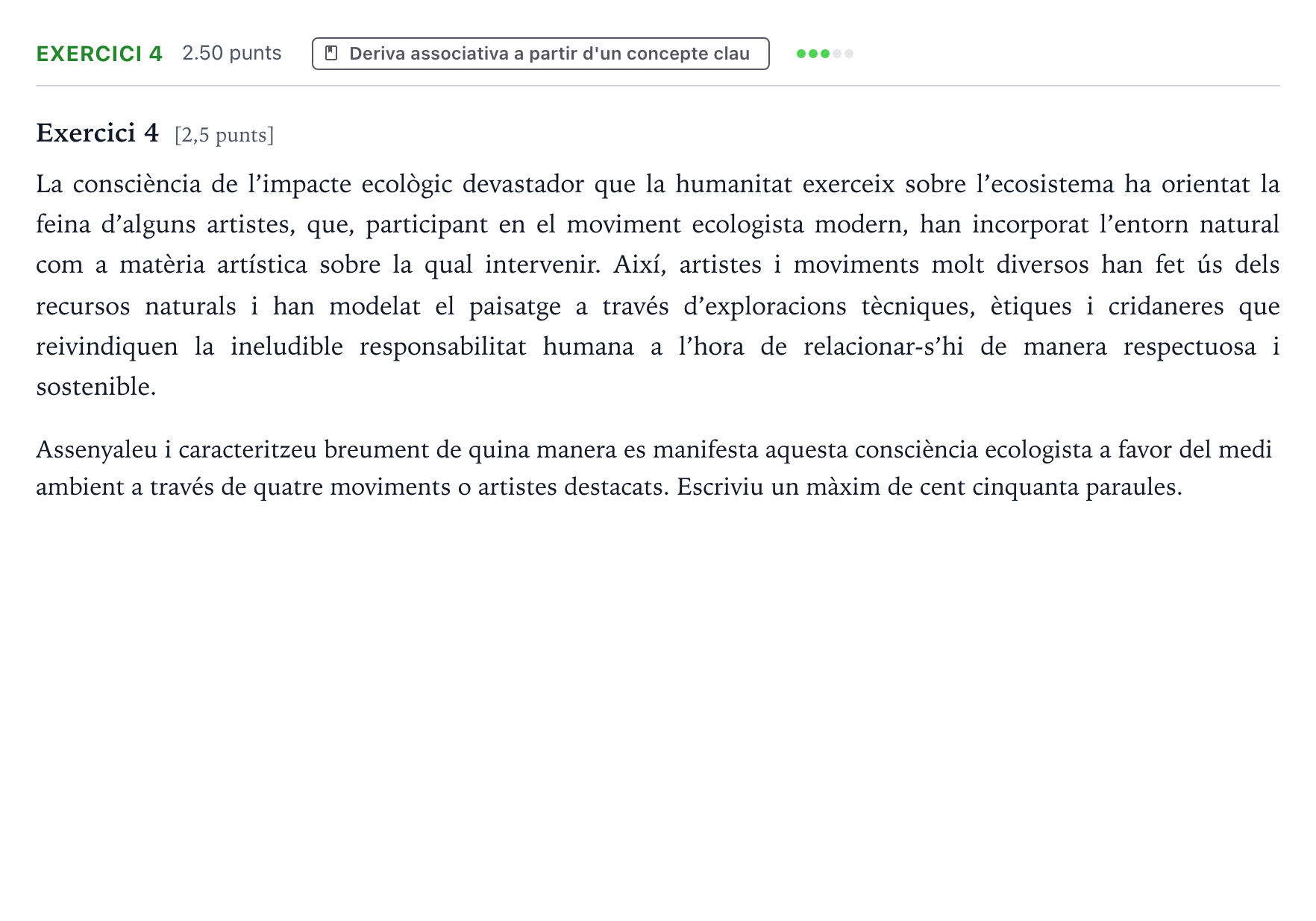 Enunciado: Exercici 4 · Movimientos Culturales y Artísticos Selectividad Cataluña Juny Serie 1 2025