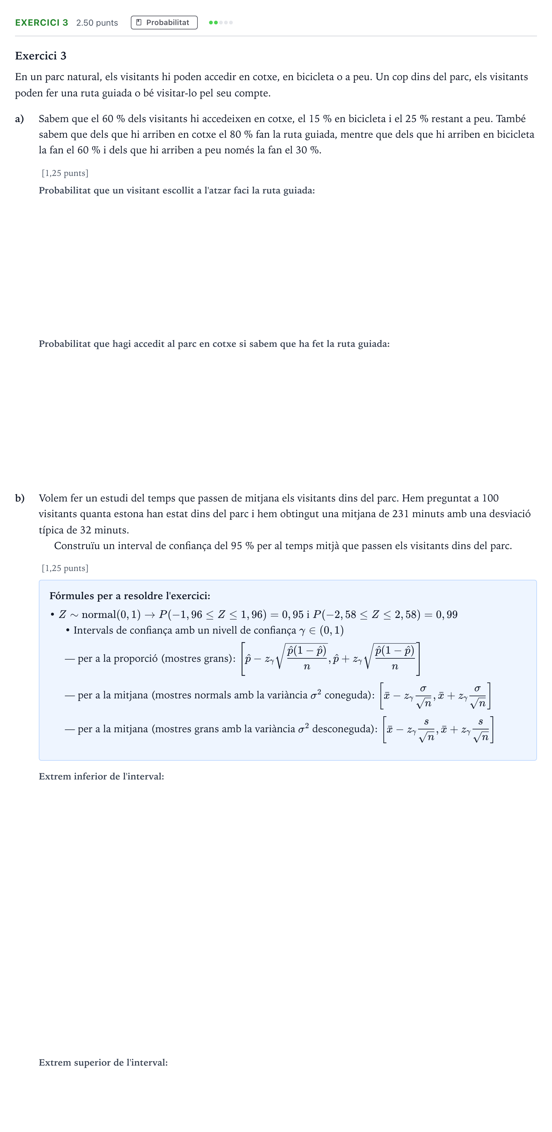 Enunciado: Exercici 3 · Matemáticas aplicadas a las Ciencias Sociales II Selectividad Cataluña Setembre Serie 3 2025