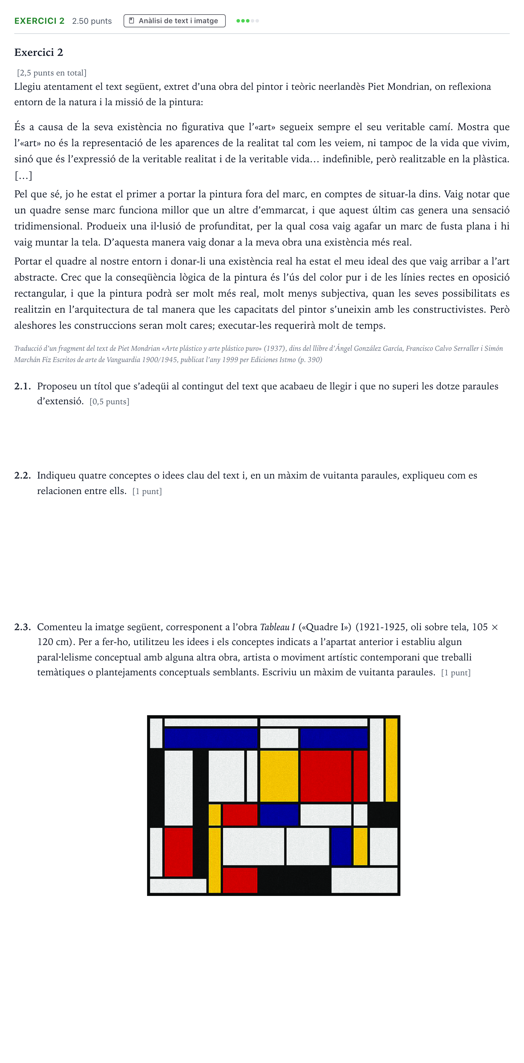 Enunciado: Exercici 2 · Movimientos Culturales y Artísticos Selectividad Cataluña Juny Serie 4 2025