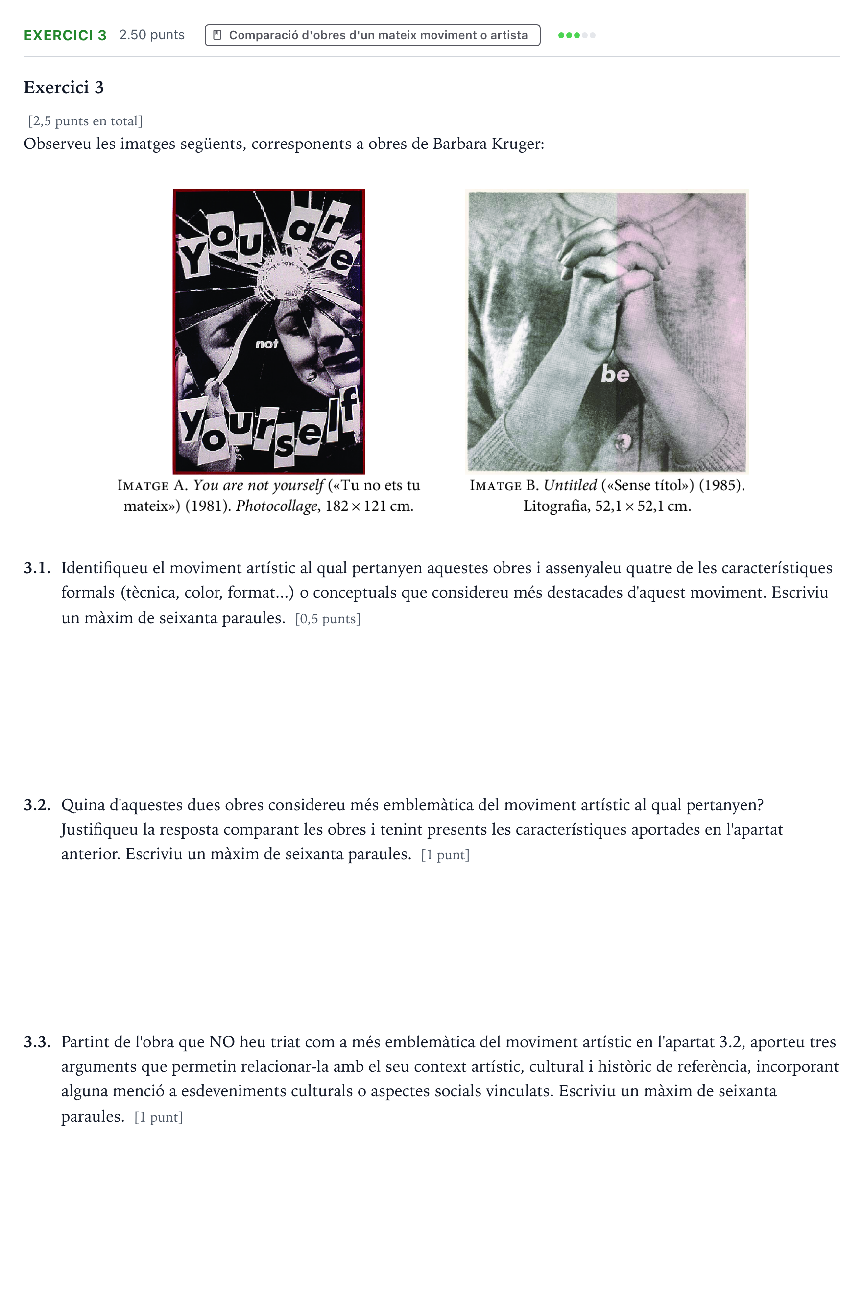 Enunciado: Exercici 3 · Movimientos Culturales y Artísticos Selectividad Cataluña Juny Serie 4 2025