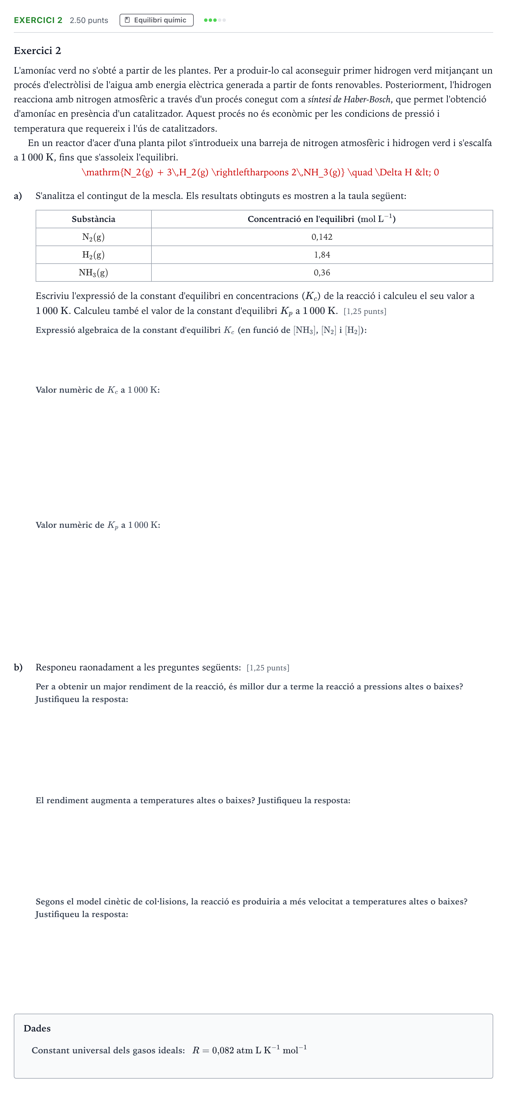 Enunciado: Exercici 2 · Química Selectividad Cataluña Juny Serie 1 2025