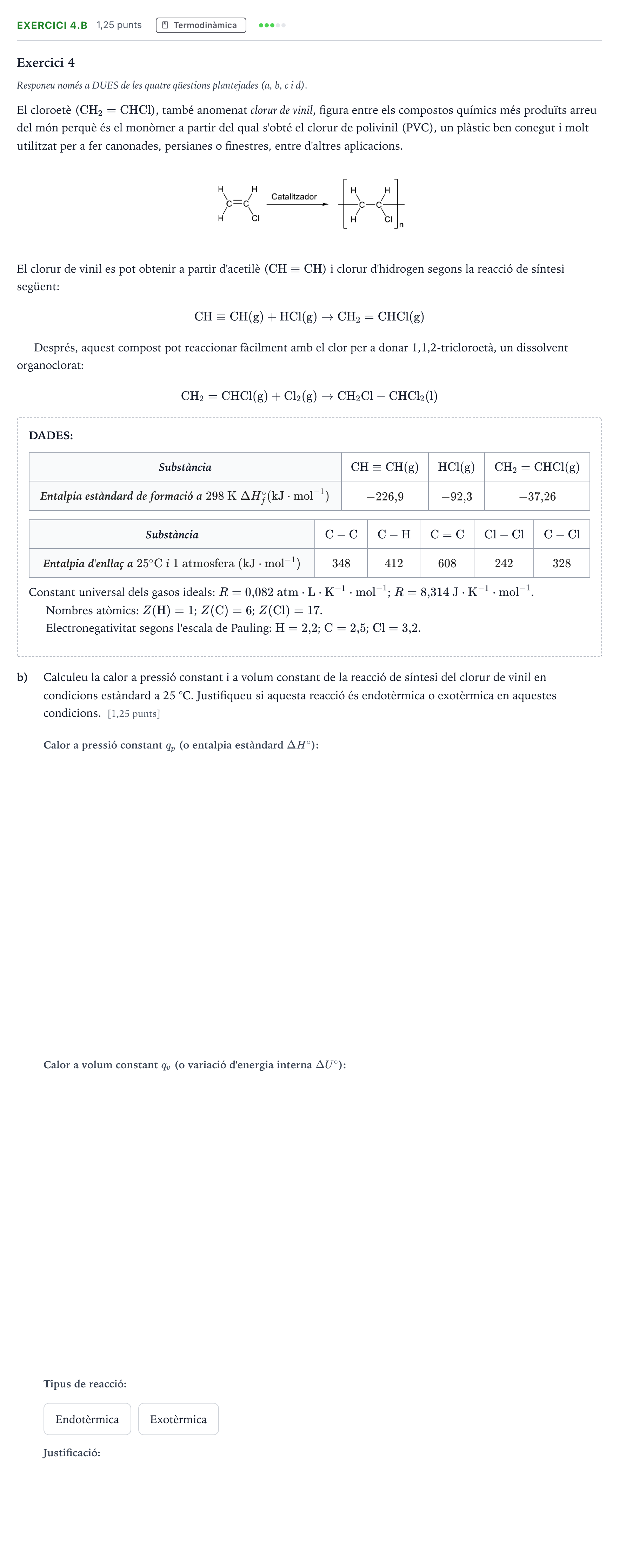 Enunciado: Exercici 4.b · Química Selectividad Cataluña Juny Serie 1 2025