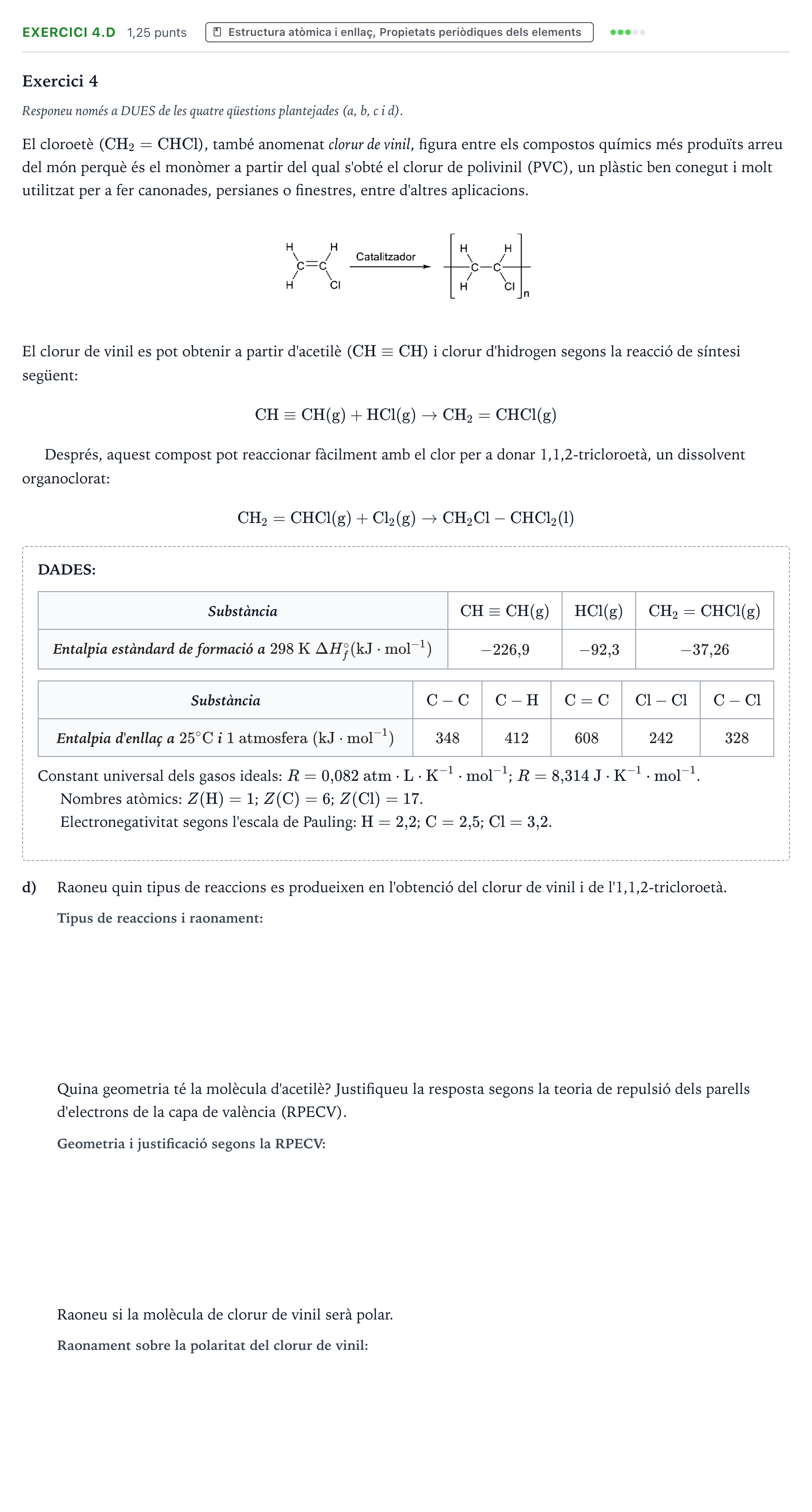 Enunciado: Exercici 4.d · Química Selectividad Cataluña Juny Serie 1 2025