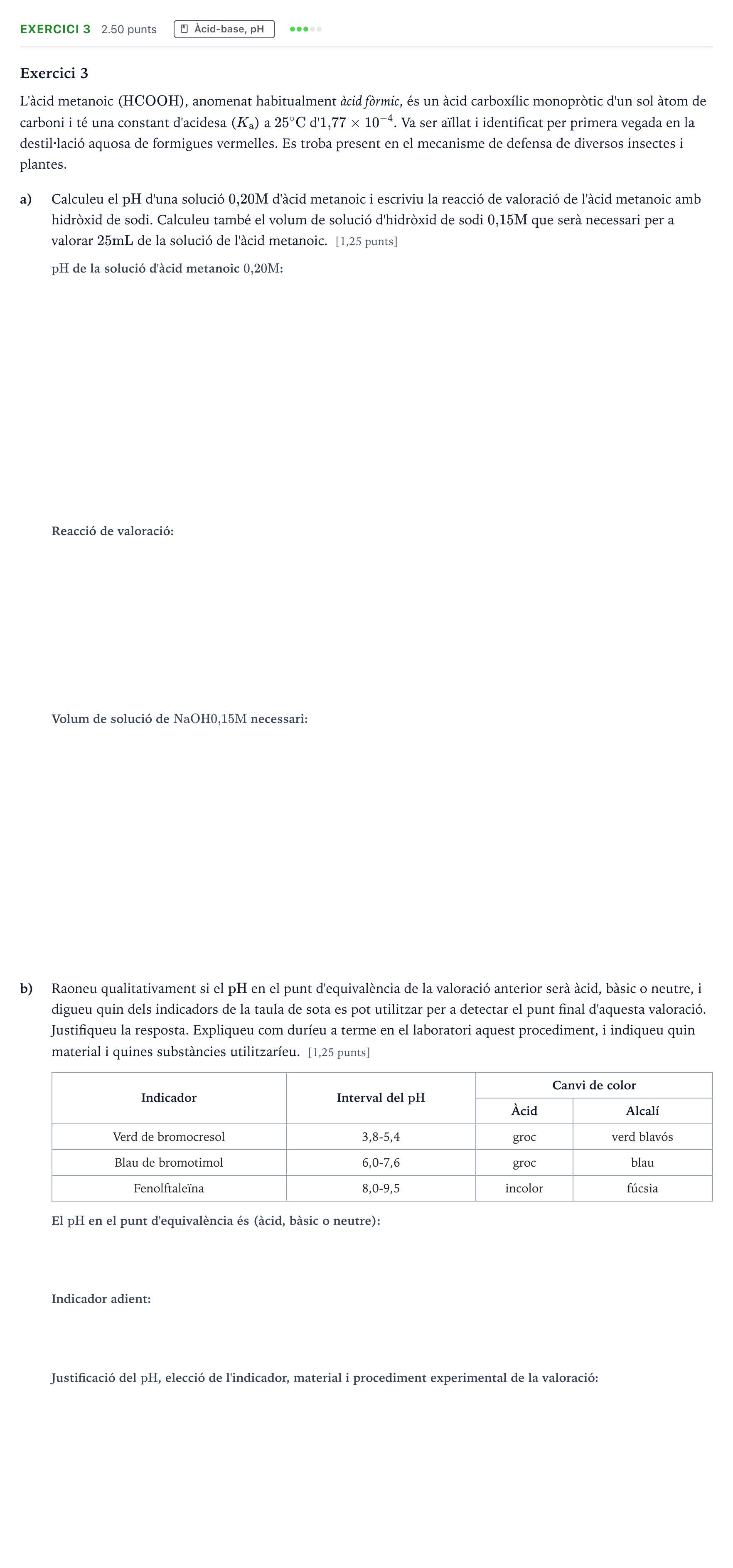Enunciado: Exercici 3 · Química Selectividad Cataluña Setembre Serie 3 2025