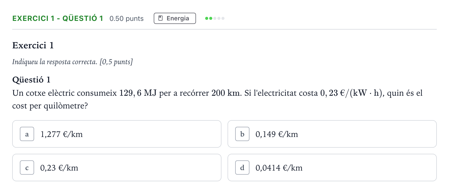 Enunciado: Exercici 1 - Qüestió 1 · Tecnologia Industrial Selectividad Cataluña Setembre Serie 3 2025