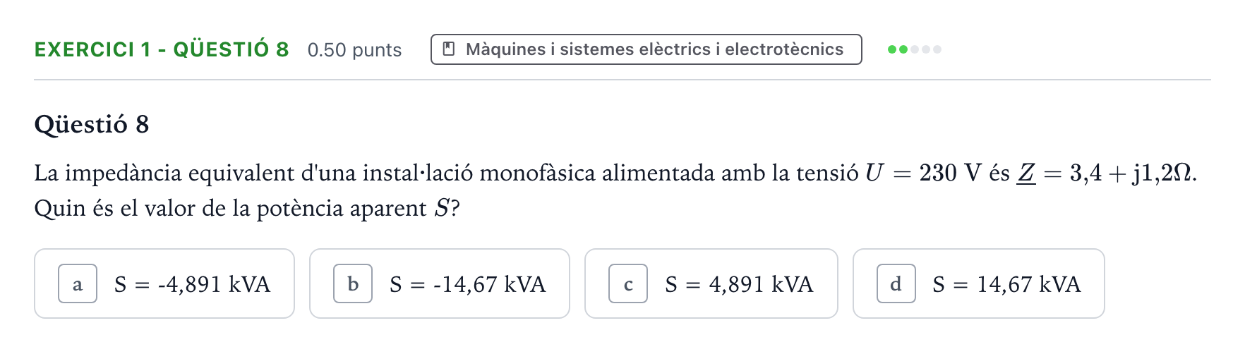 Enunciado: Exercici 1 - Qüestió 8 · Tecnologia Industrial Selectividad Cataluña Setembre Serie 3 2025