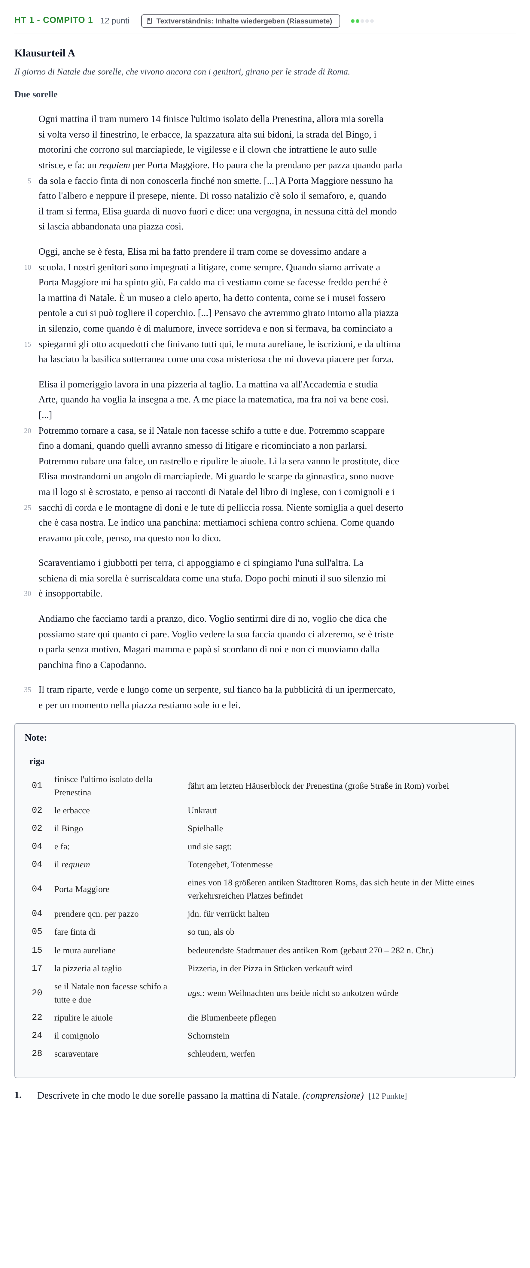 Aufgabenstellung: Aufgabe HT 1 - Compito 1 · Abitur NRW Italienisch GK · Haupttermin · neu einsetzend 2023