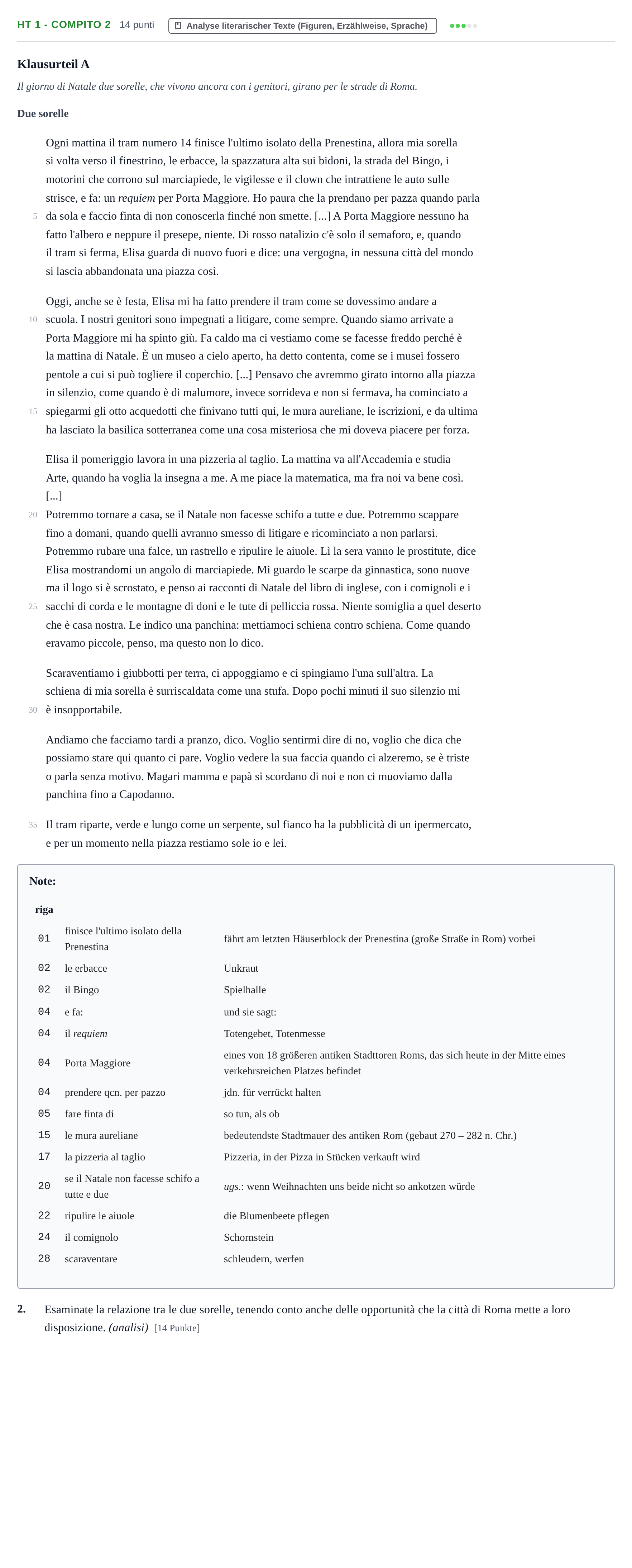 Aufgabenstellung: Aufgabe HT 1 - Compito 2 · Abitur NRW Italienisch GK · Haupttermin · neu einsetzend 2023