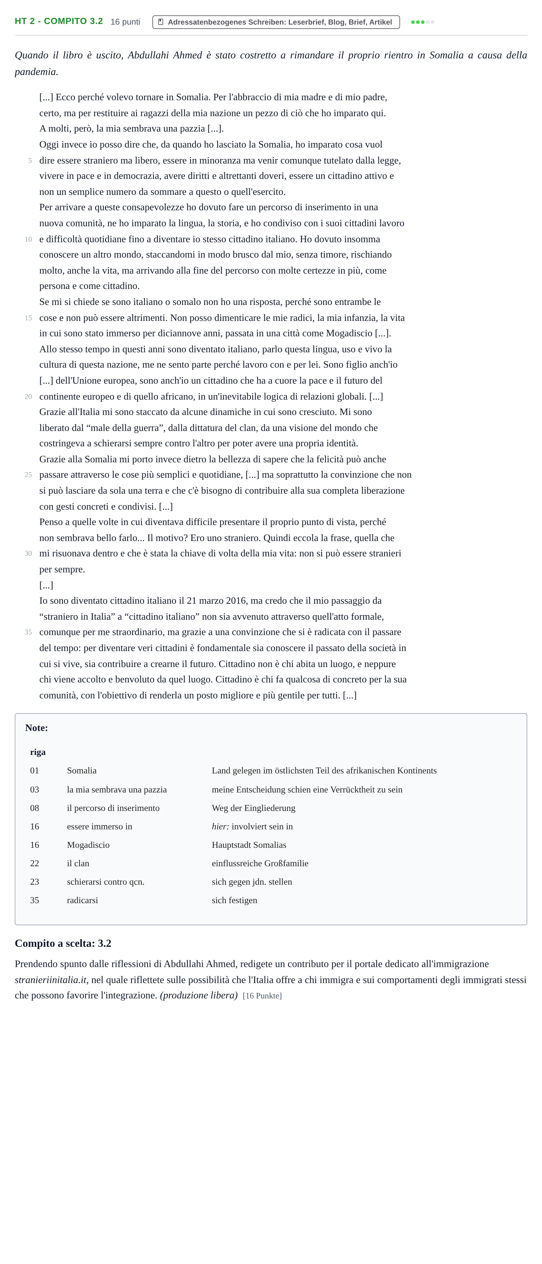 Aufgabenstellung: Aufgabe HT 2 - Compito 3.2 · Abitur NRW Italienisch GK · Haupttermin · neu einsetzend 2023