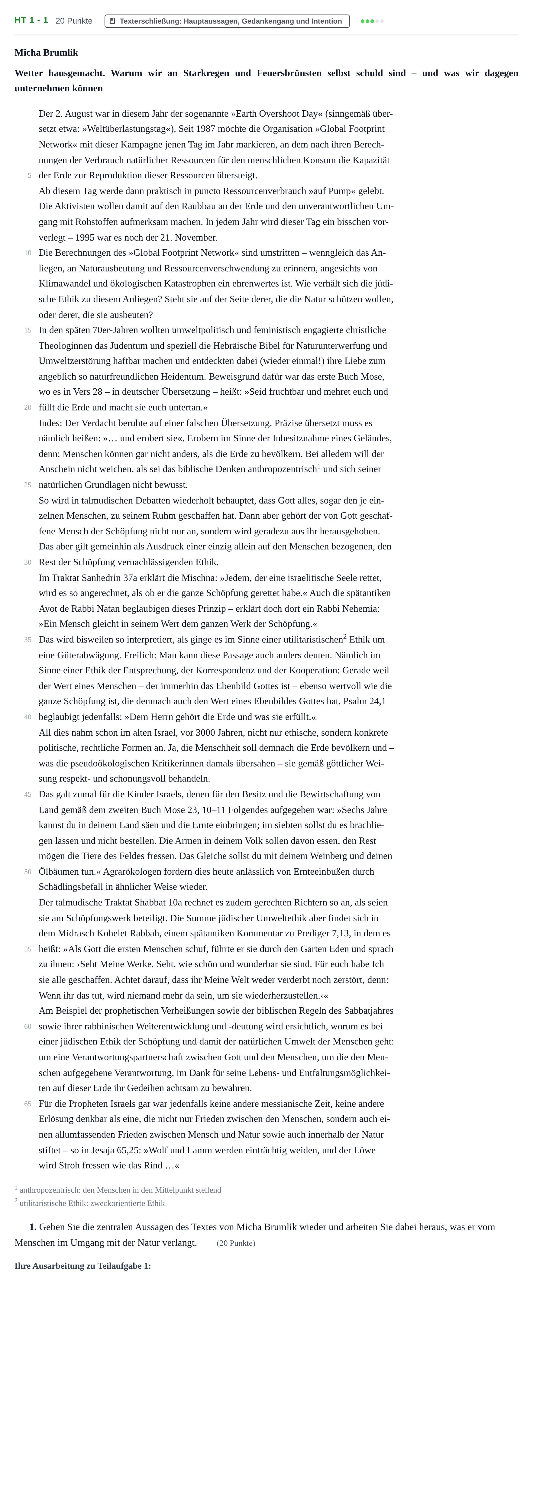 Aufgabenstellung: Aufgabe HT 1 - 1 · Abitur NRW Jüdische Religionslehre GK · Haupttermin 2021