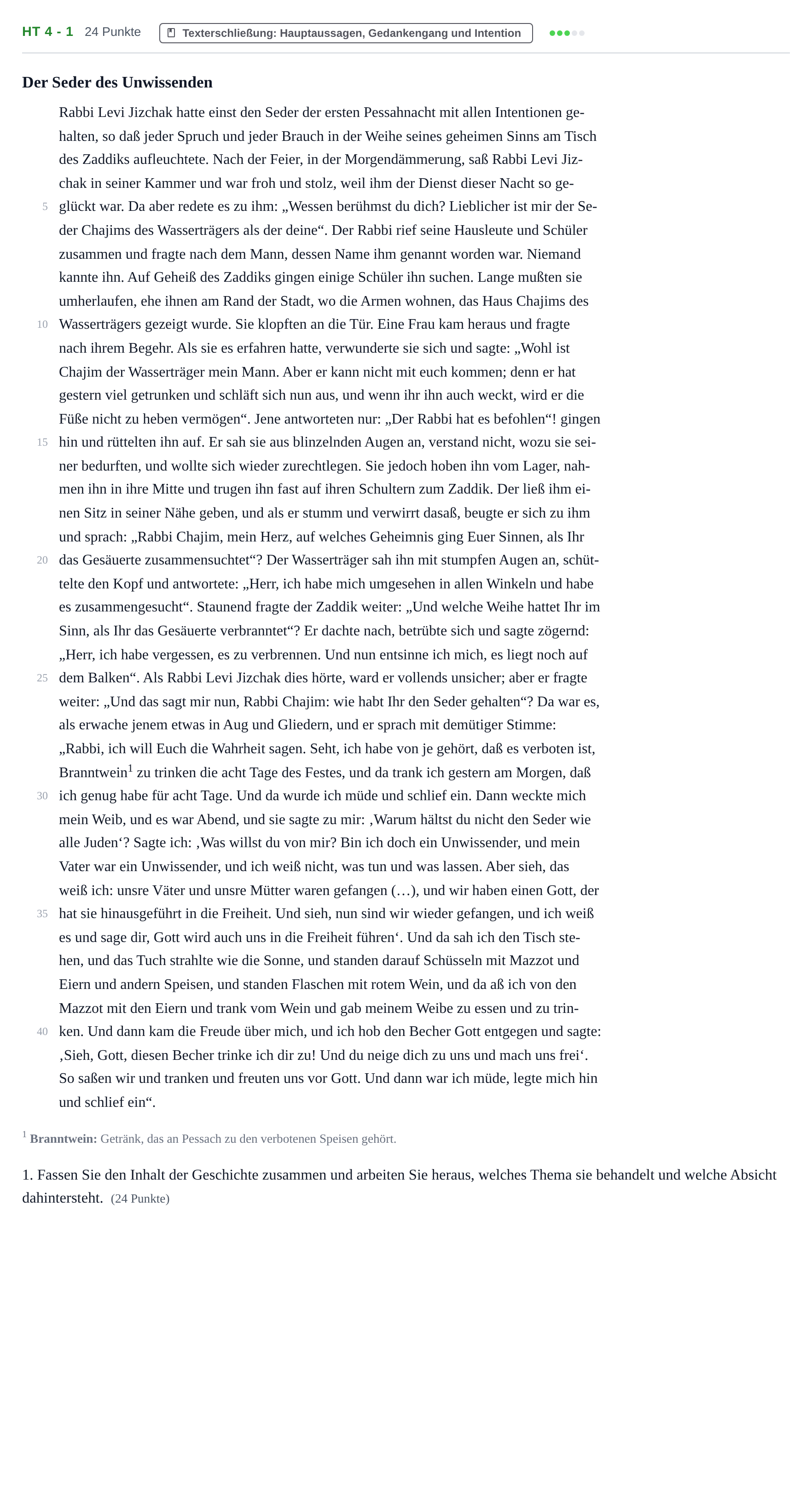Aufgabenstellung: Aufgabe HT 4 - 1 · Abitur NRW Jüdische Religionslehre GK · Haupttermin 2021