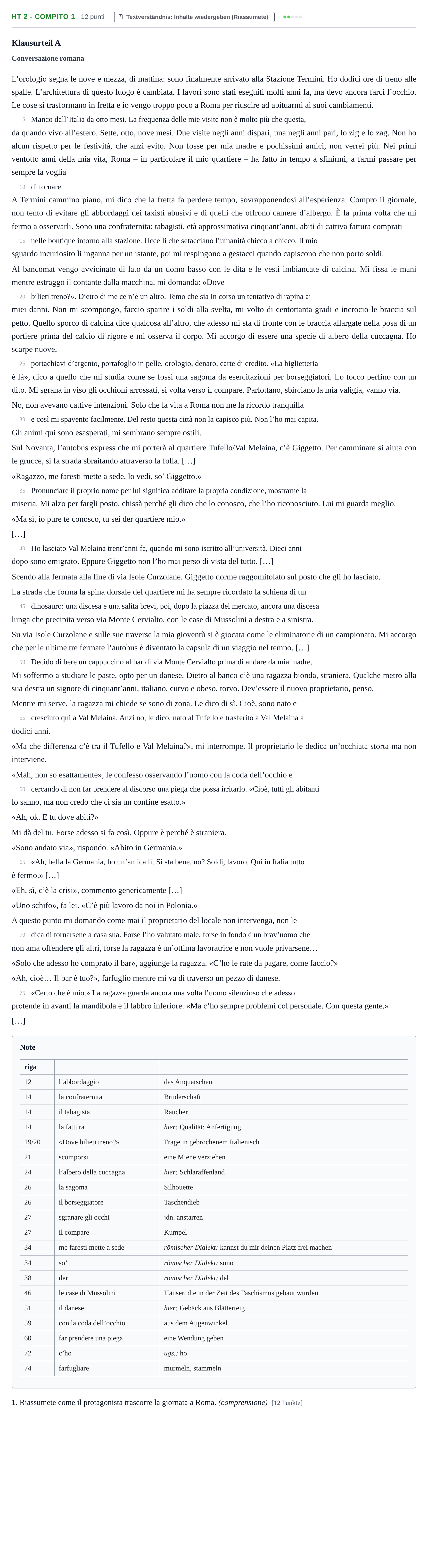 Aufgabenstellung: Aufgabe HT 2 - Compito 1 · Abitur NRW Italienisch LK · Haupttermin · fortgeführt 2023
