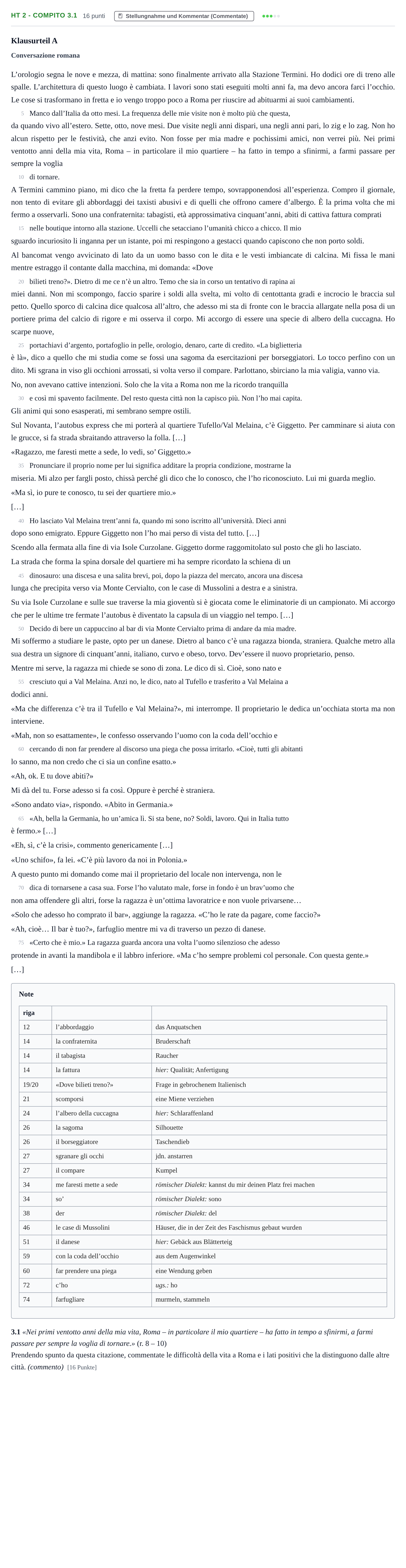 Aufgabenstellung: Aufgabe HT 2 - Compito 3.1 · Abitur NRW Italienisch LK · Haupttermin · fortgeführt 2023