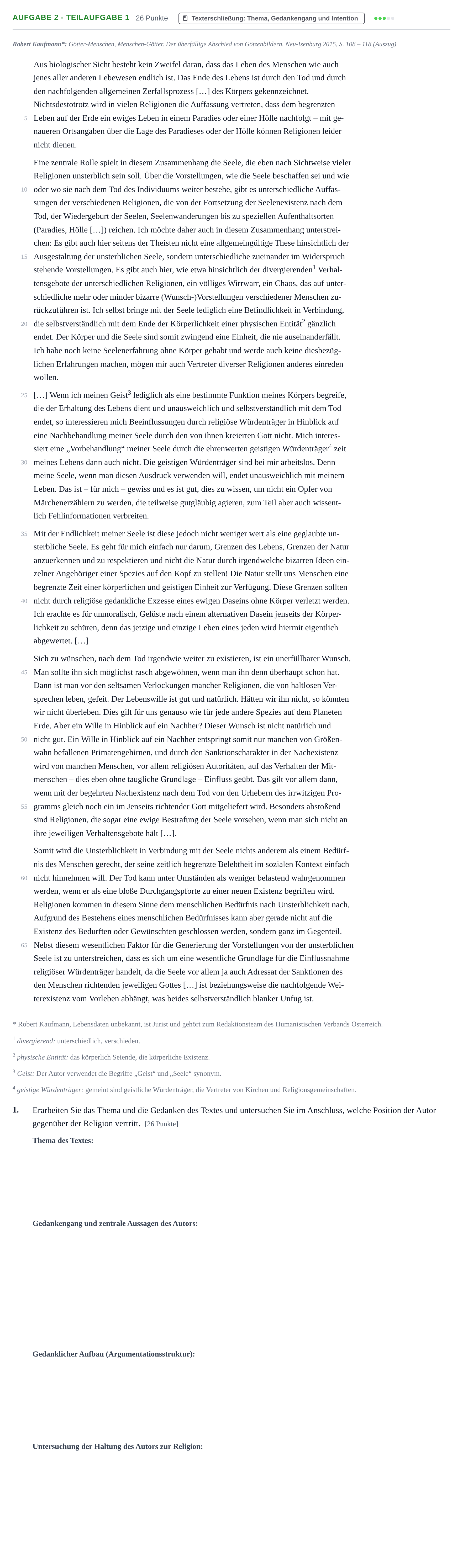 Aufgabenstellung: Aufgabe 2 - Teilaufgabe 1 · Abitur NRW Katholische Religion GK · Haupttermin 2021