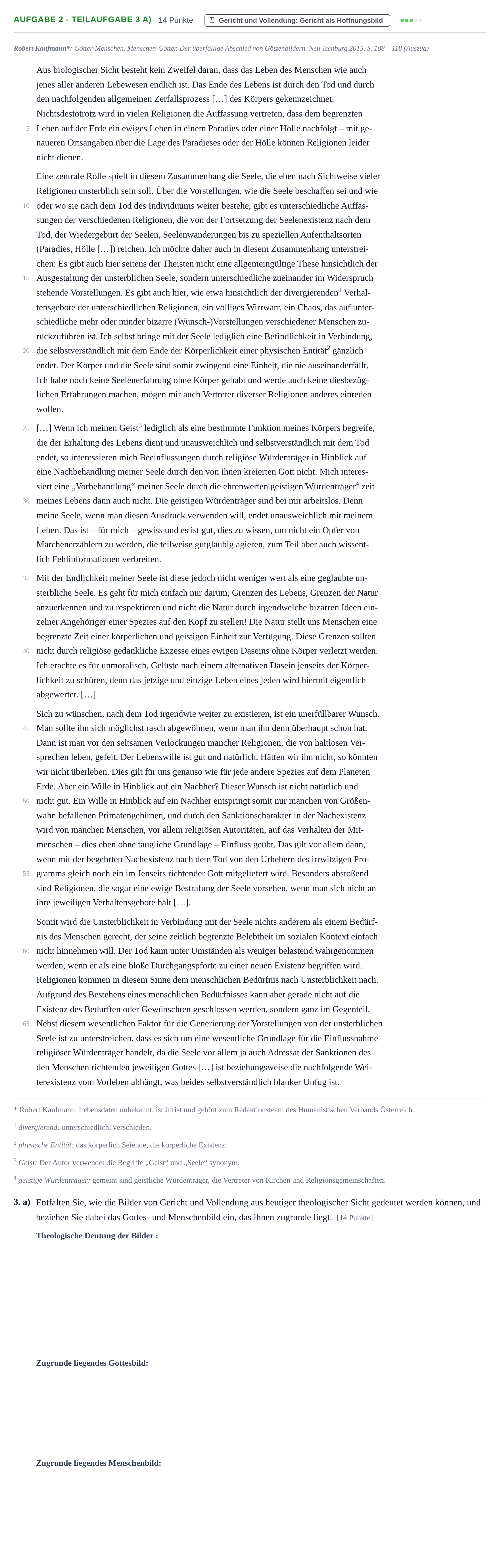 Aufgabenstellung: Aufgabe 2 - Teilaufgabe 3 a) · Abitur NRW Katholische Religion GK · Haupttermin 2021