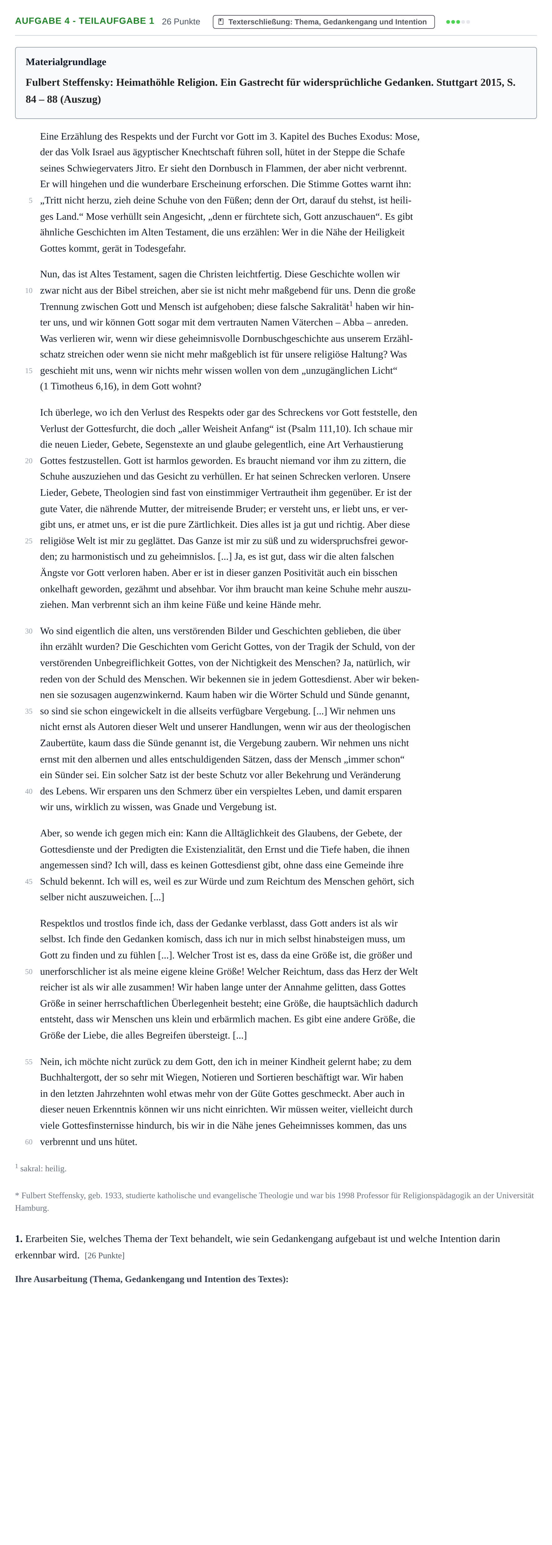 Aufgabenstellung: Aufgabe 4 - Teilaufgabe 1 · Abitur NRW Katholische Religion GK · Haupttermin 2021