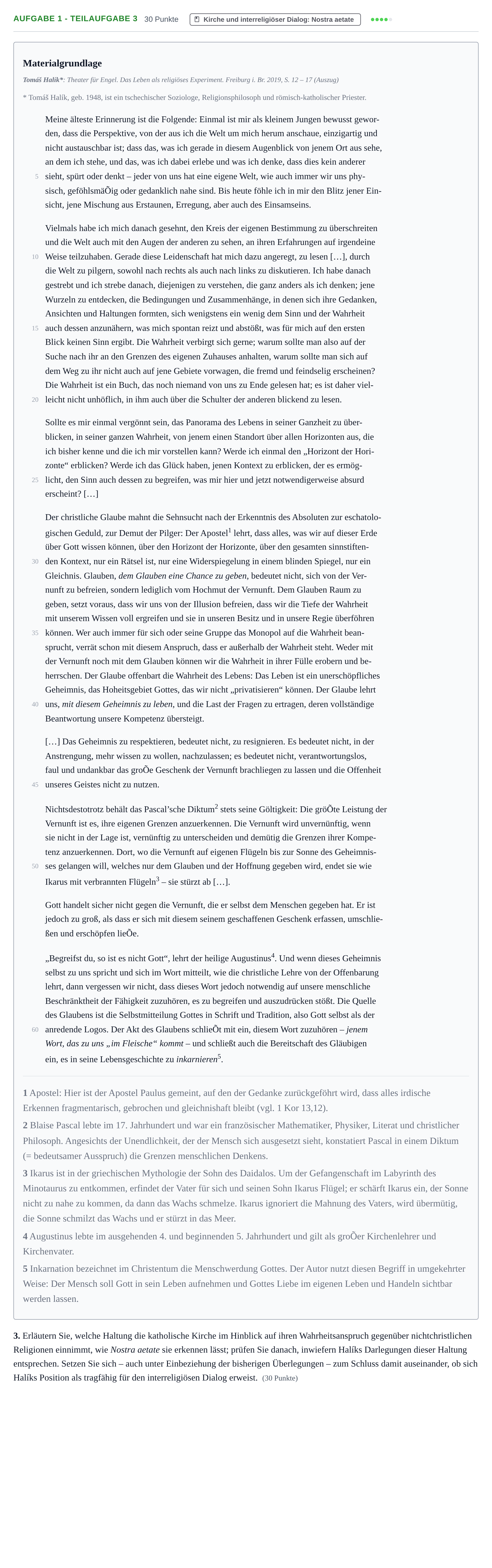 Aufgabenstellung: Aufgabe 1 - Teilaufgabe 3 · Abitur NRW Katholische Religion GK · Haupttermin · Weiterbildungskolleg 2021