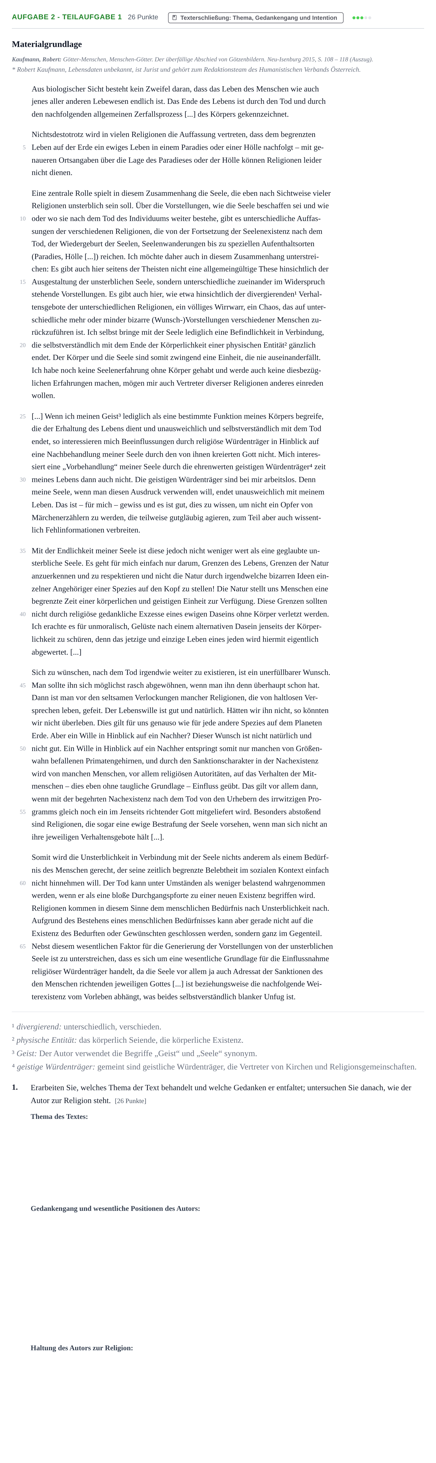 Aufgabenstellung: Aufgabe 2 - Teilaufgabe 1 · Abitur NRW Katholische Religion GK · Haupttermin · Weiterbildungskolleg 2021