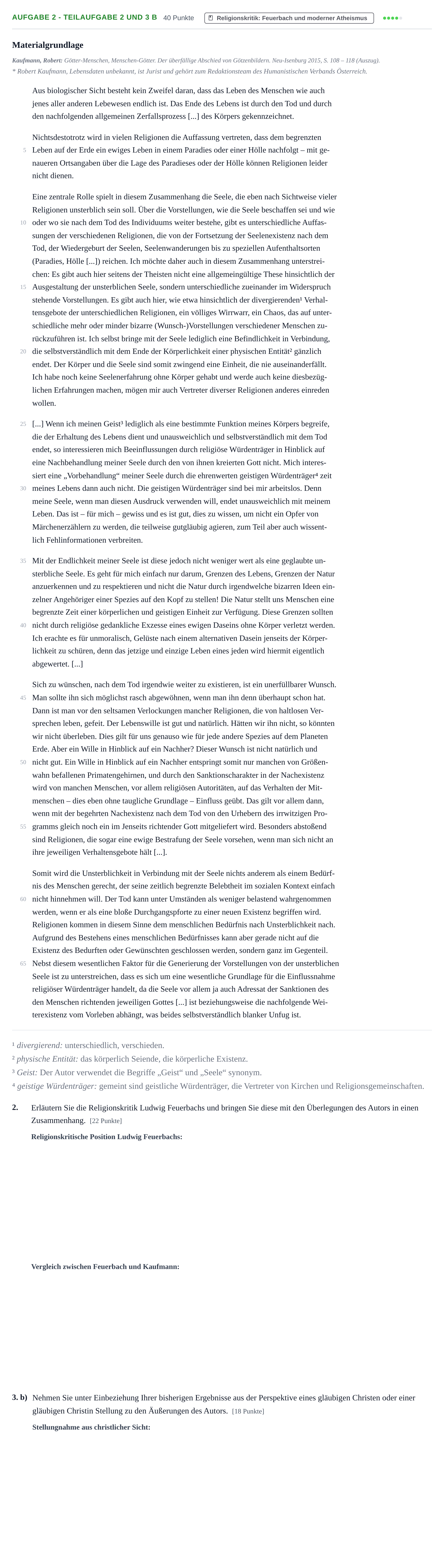Aufgabenstellung: Aufgabe 2 - Teilaufgabe 2 und 3 b · Abitur NRW Katholische Religion GK · Haupttermin · Weiterbildungskolleg 2021