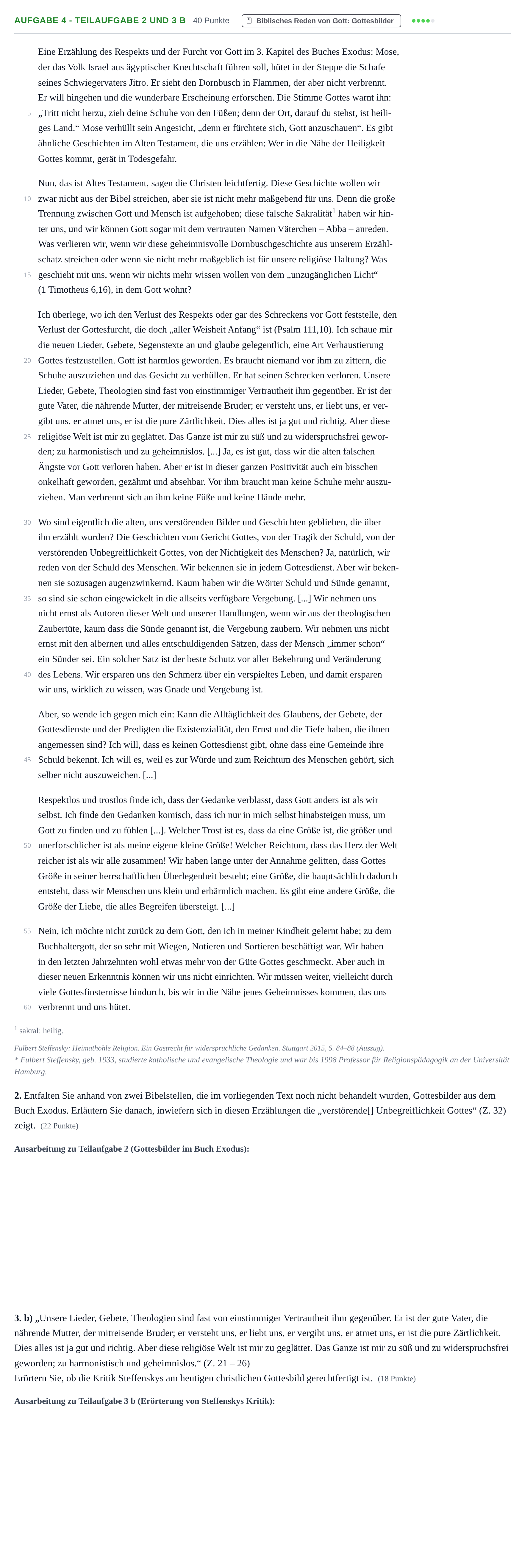 Aufgabenstellung: Aufgabe 4 - Teilaufgabe 2 und 3 b · Abitur NRW Katholische Religion GK · Haupttermin · Weiterbildungskolleg 2021