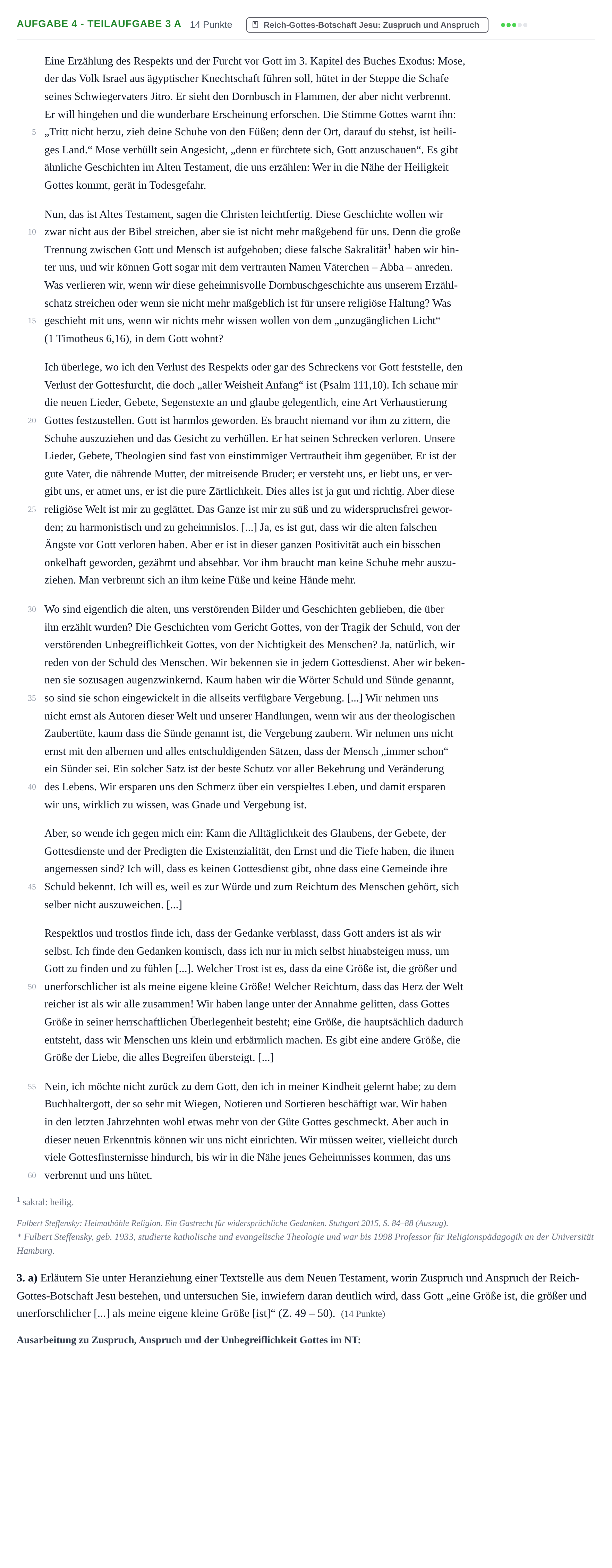 Aufgabenstellung: Aufgabe 4 - Teilaufgabe 3 a · Abitur NRW Katholische Religion GK · Haupttermin · Weiterbildungskolleg 2021