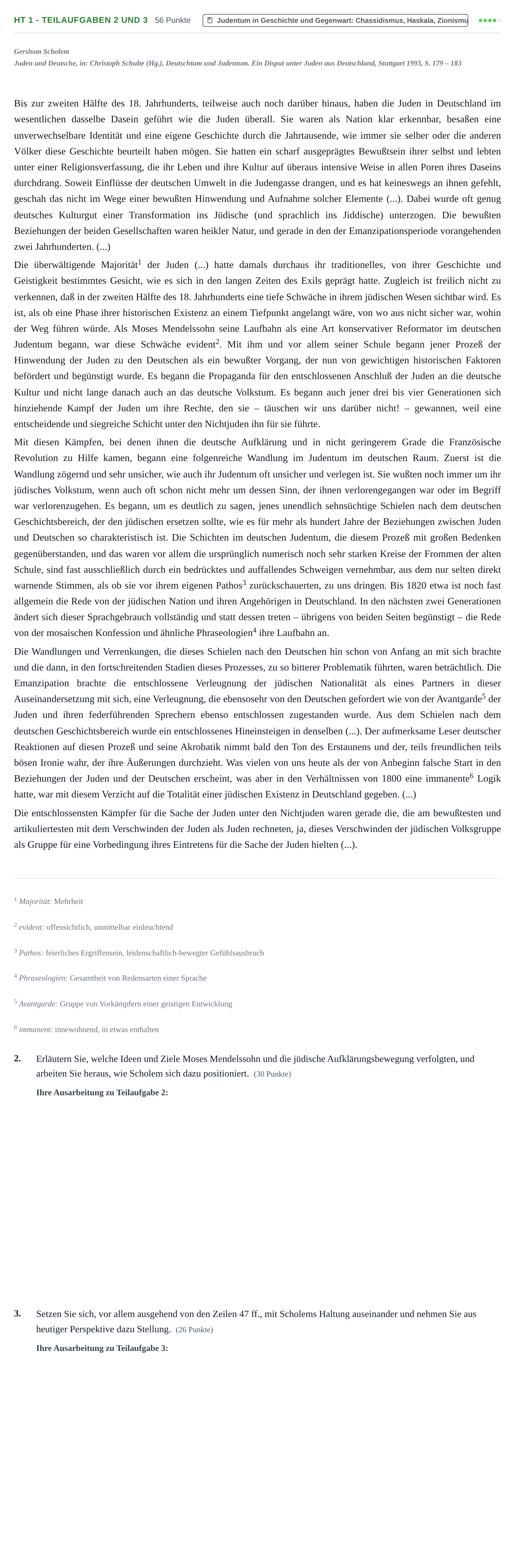 Aufgabenstellung: Aufgabe HT 1 - Teilaufgaben 2 und 3 · Abitur NRW Jüdische Religionslehre GK · Haupttermin 2022