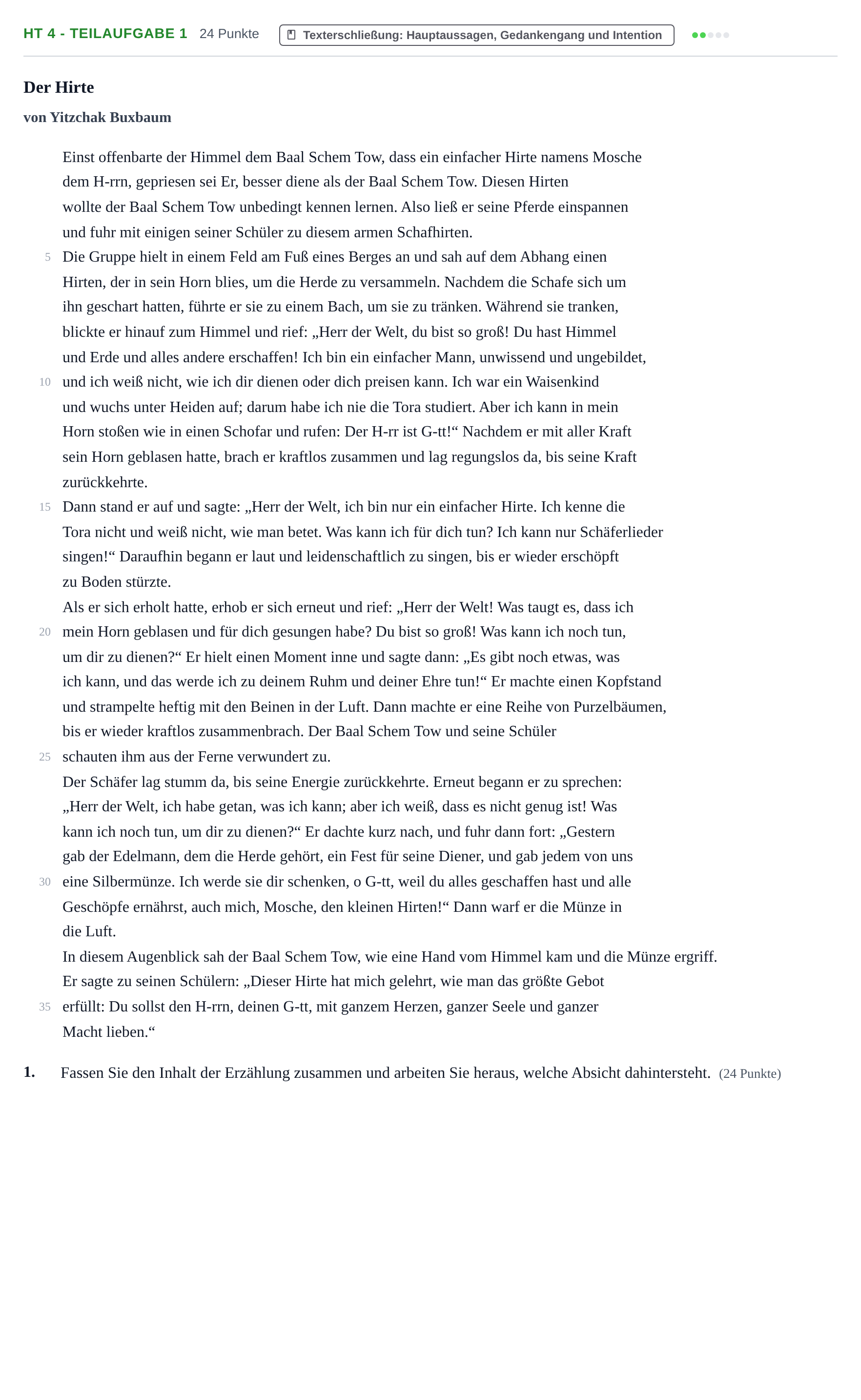 Aufgabenstellung: Aufgabe HT 4 - Teilaufgabe 1 · Abitur NRW Jüdische Religionslehre GK · Haupttermin 2022
