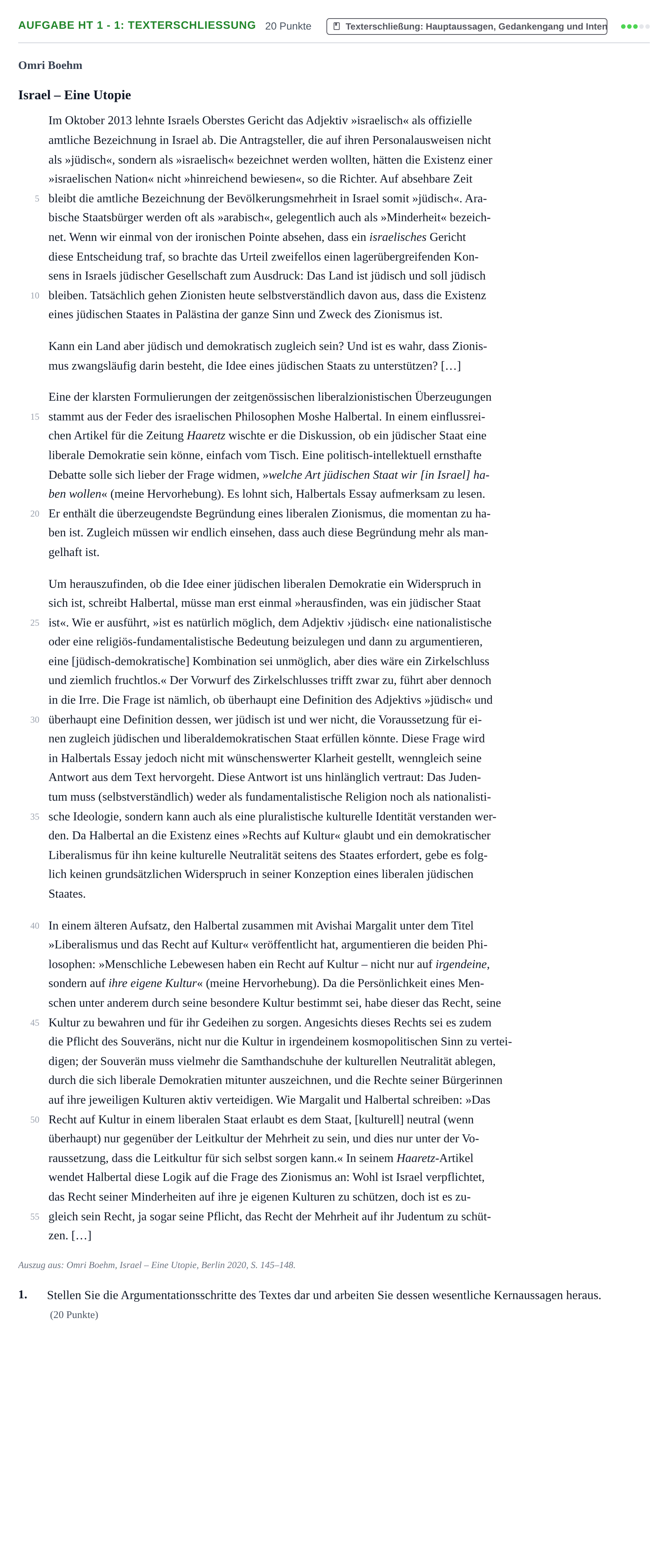 Aufgabenstellung: Aufgabe HT 1 - 1: Texterschließung · Abitur NRW Jüdische Religionslehre GK · Haupttermin 2023