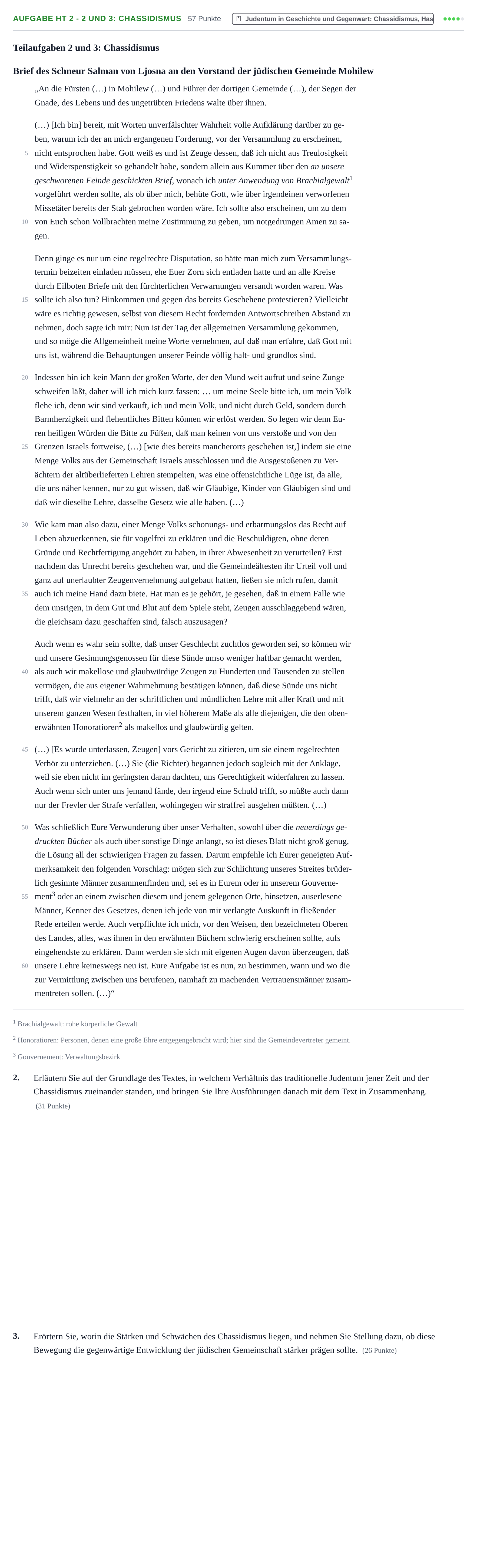 Aufgabenstellung: Aufgabe HT 2 - 2 und 3: Chassidismus · Abitur NRW Jüdische Religionslehre GK · Haupttermin 2023
