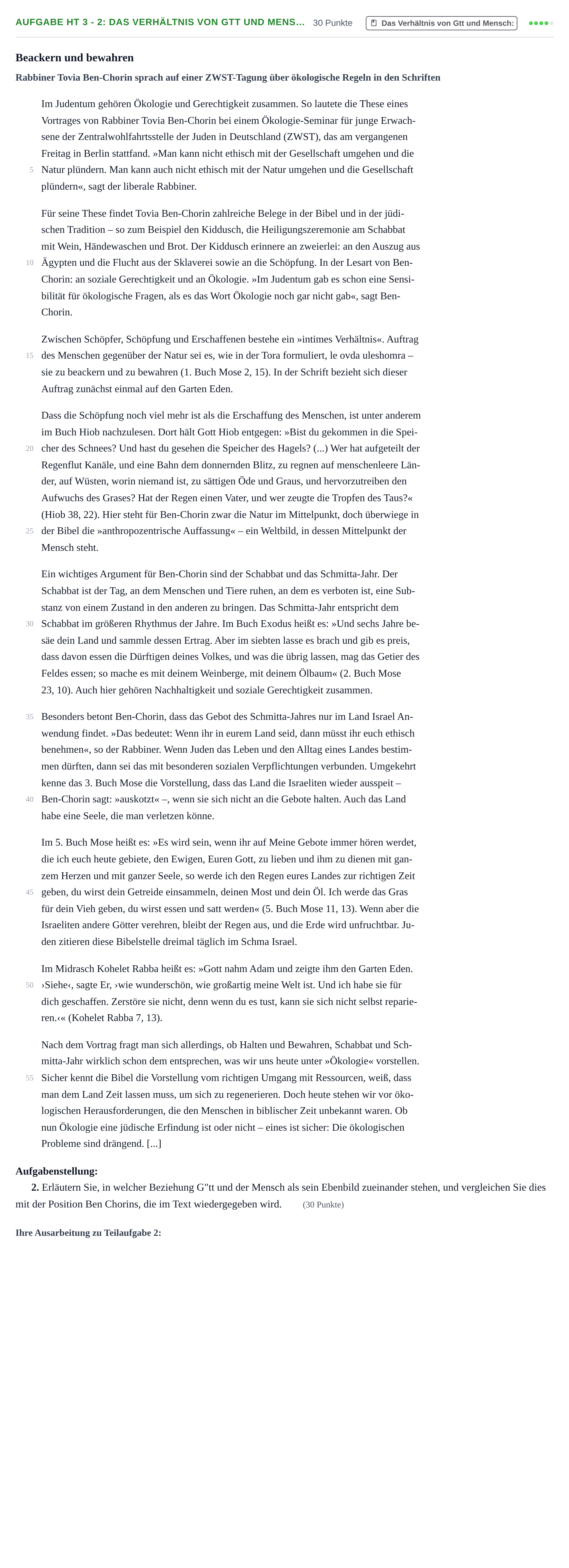 Aufgabenstellung: Aufgabe HT 3 - 2: Das Verhältnis von Gtt und Mens… · Abitur NRW Jüdische Religionslehre GK · Haupttermin 2023