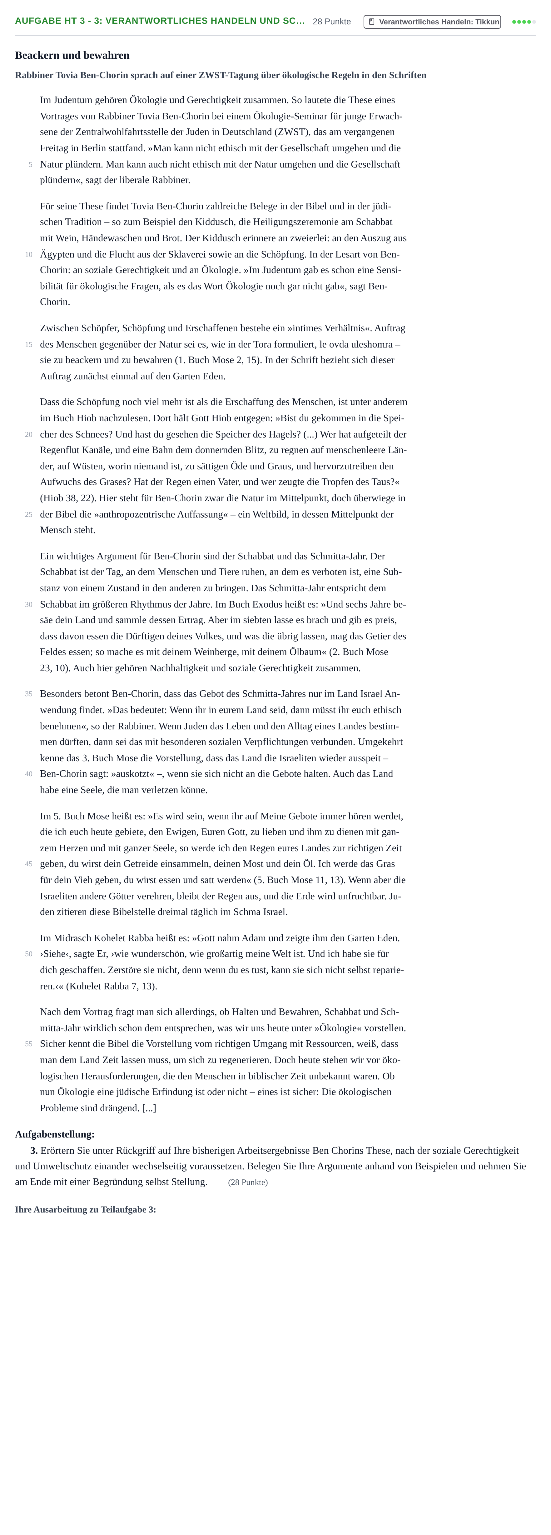 Aufgabenstellung: Aufgabe HT 3 - 3: Verantwortliches Handeln und Sc… · Abitur NRW Jüdische Religionslehre GK · Haupttermin 2023