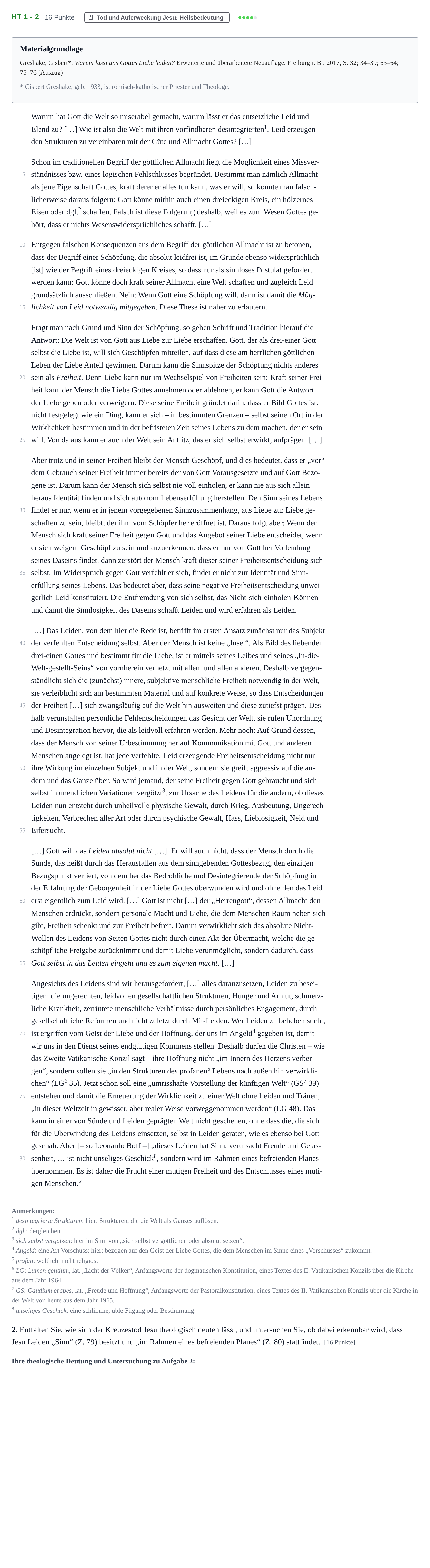 Aufgabenstellung: Aufgabe HT 1 - 2 · Abitur NRW Katholische Religion LK · Haupttermin 2021