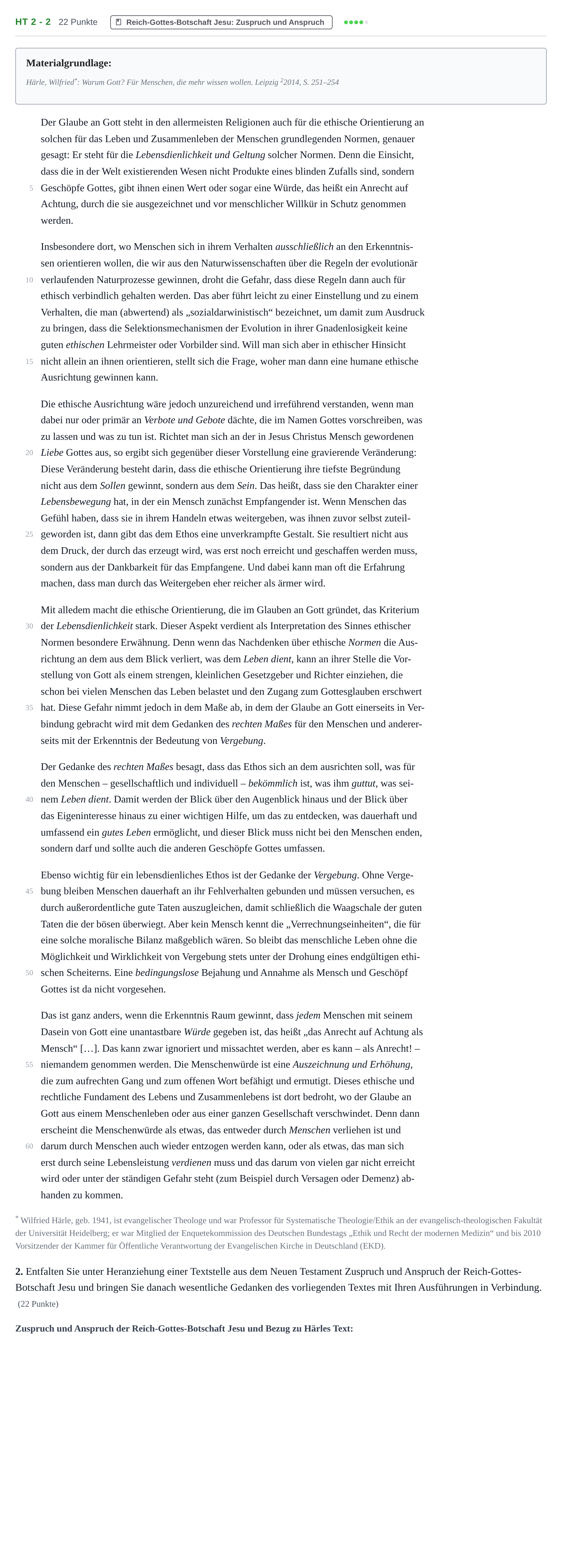 Aufgabenstellung: Aufgabe HT 2 - 2 · Abitur NRW Katholische Religion LK · Haupttermin 2021