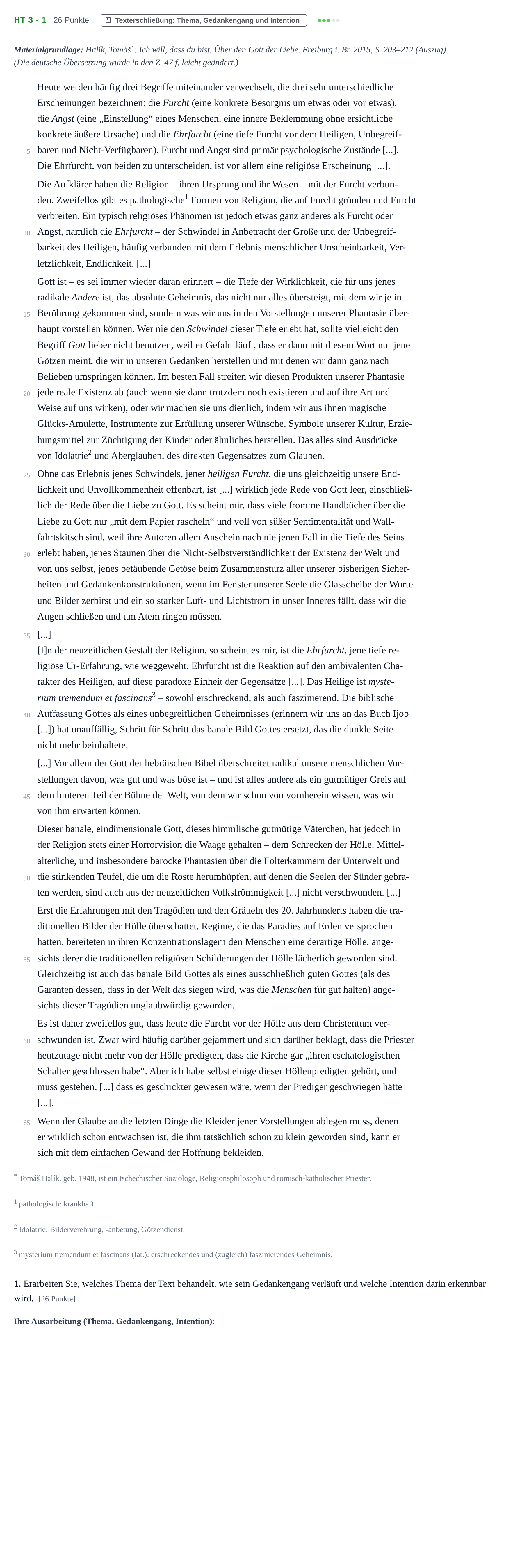 Aufgabenstellung: Aufgabe HT 3 - 1 · Abitur NRW Katholische Religion LK · Haupttermin 2021