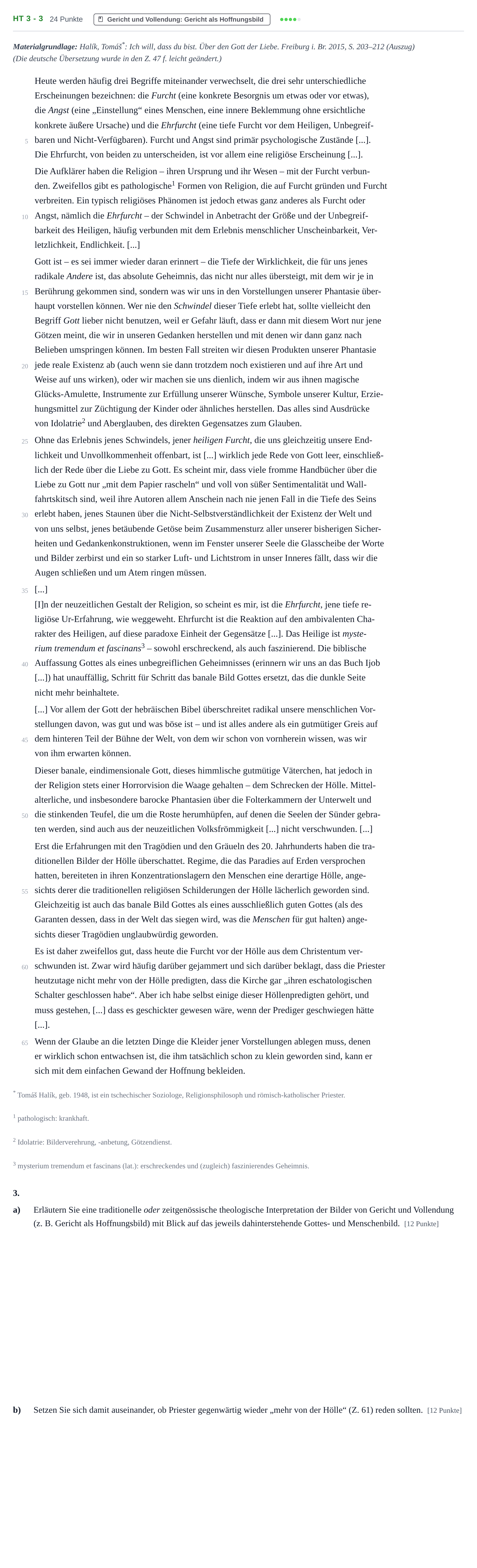 Aufgabenstellung: Aufgabe HT 3 - 3 · Abitur NRW Katholische Religion LK · Haupttermin 2021