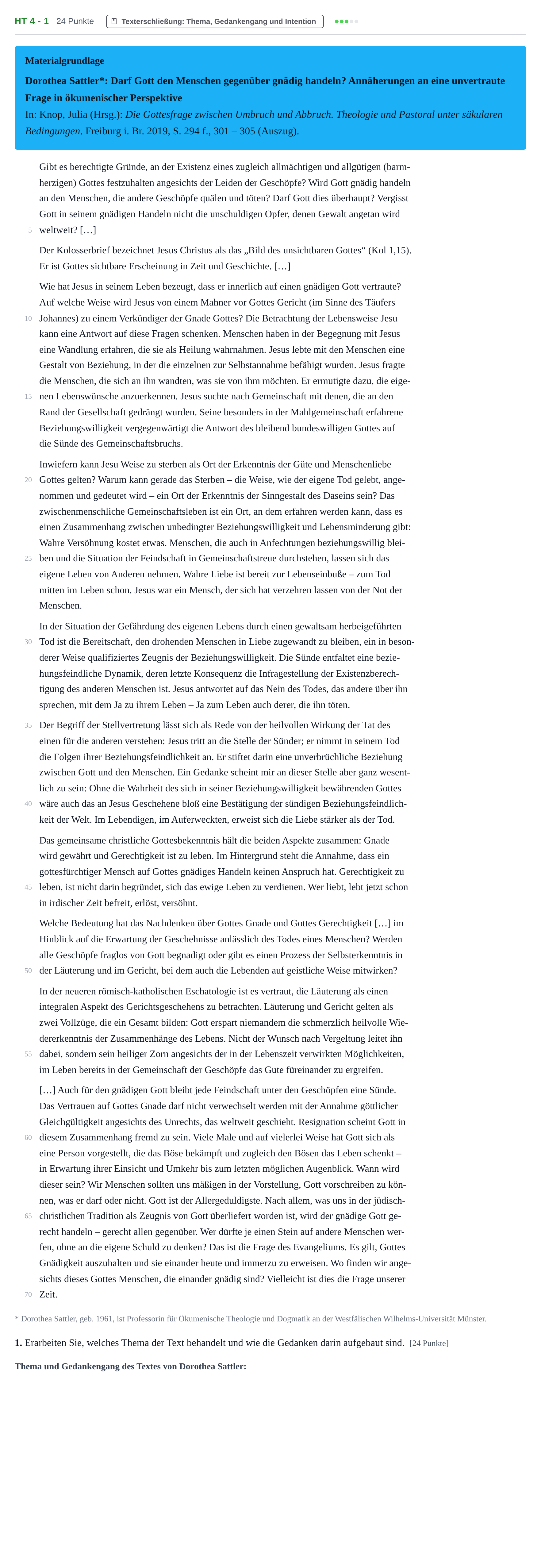 Aufgabenstellung: Aufgabe HT 4 - 1 · Abitur NRW Katholische Religion LK · Haupttermin 2021