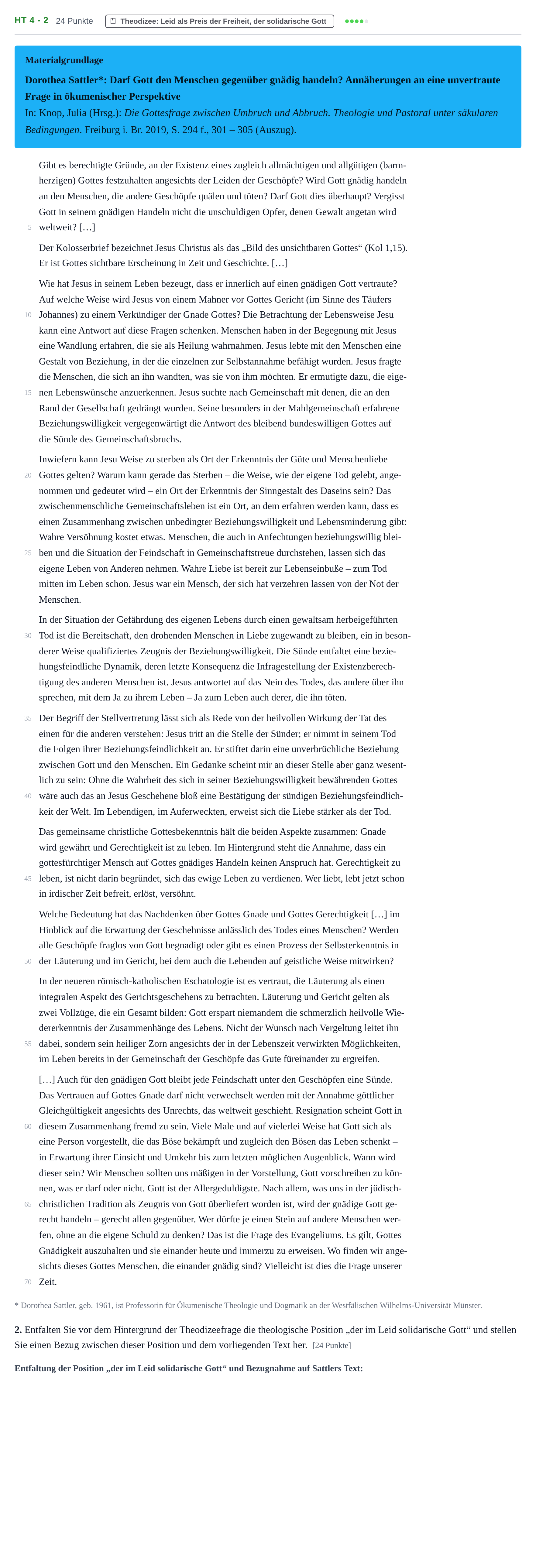 Aufgabenstellung: Aufgabe HT 4 - 2 · Abitur NRW Katholische Religion LK · Haupttermin 2021