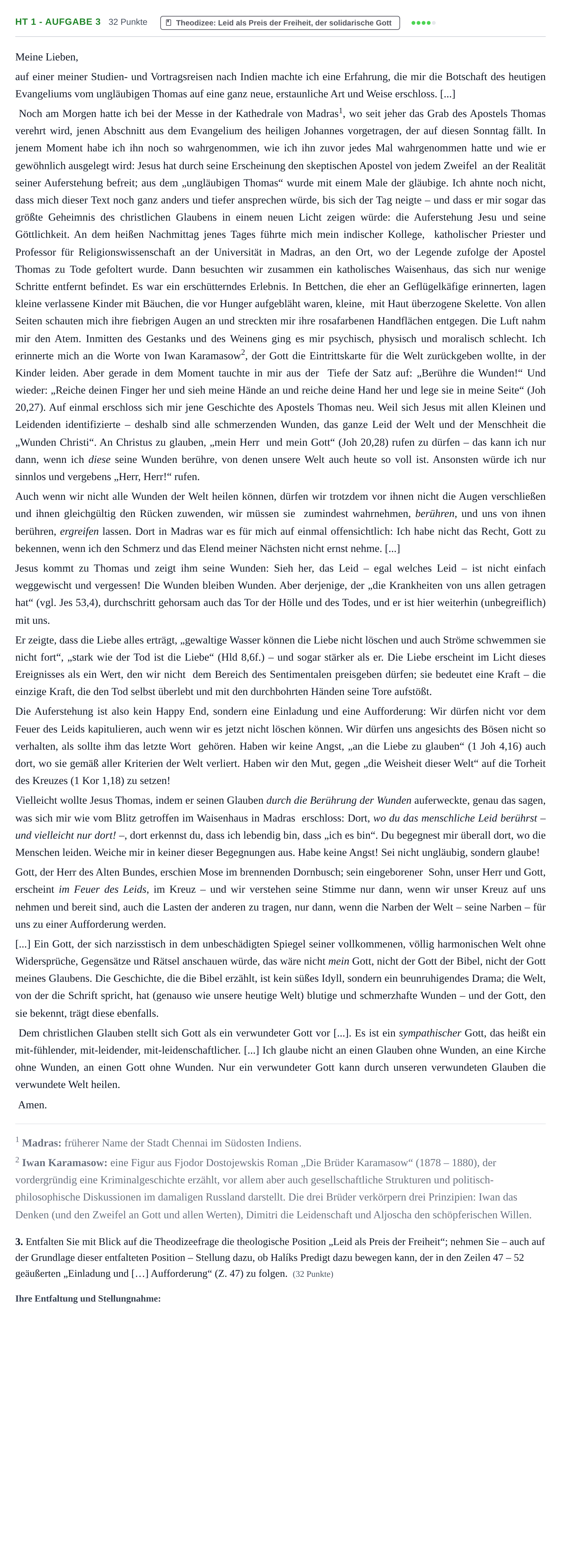 Aufgabenstellung: Aufgabe HT 1 - Aufgabe 3 · Abitur NRW Katholische Religion GK · Haupttermin 2022