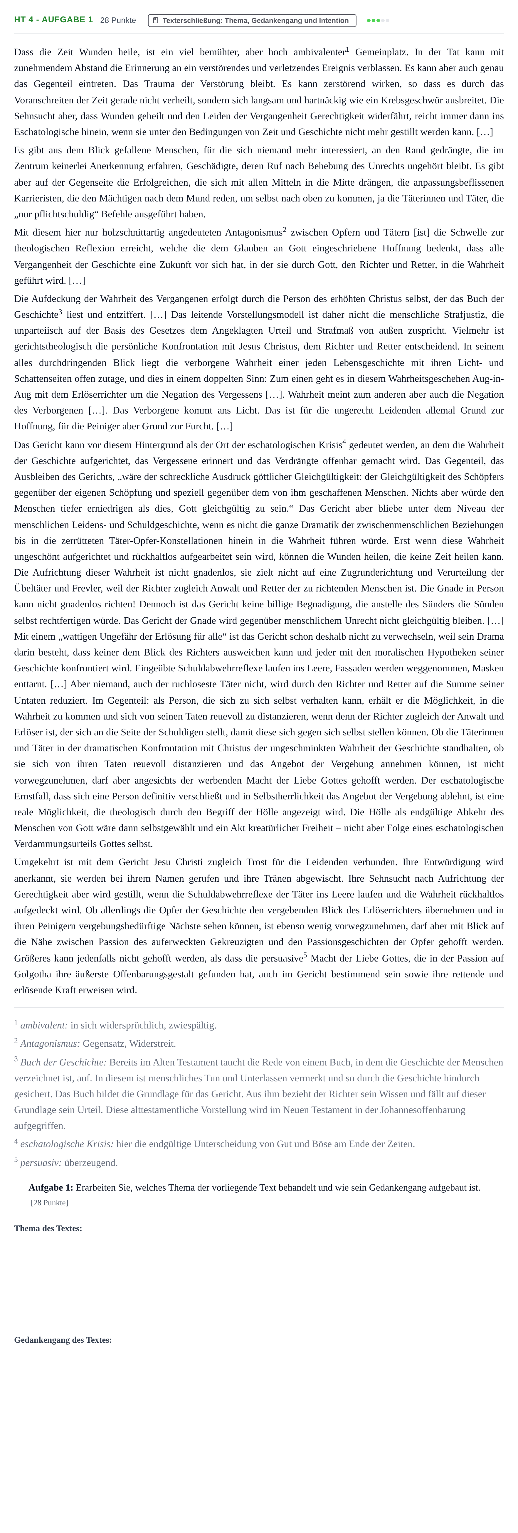 Aufgabenstellung: Aufgabe HT 4 - Aufgabe 1 · Abitur NRW Katholische Religion GK · Haupttermin 2022