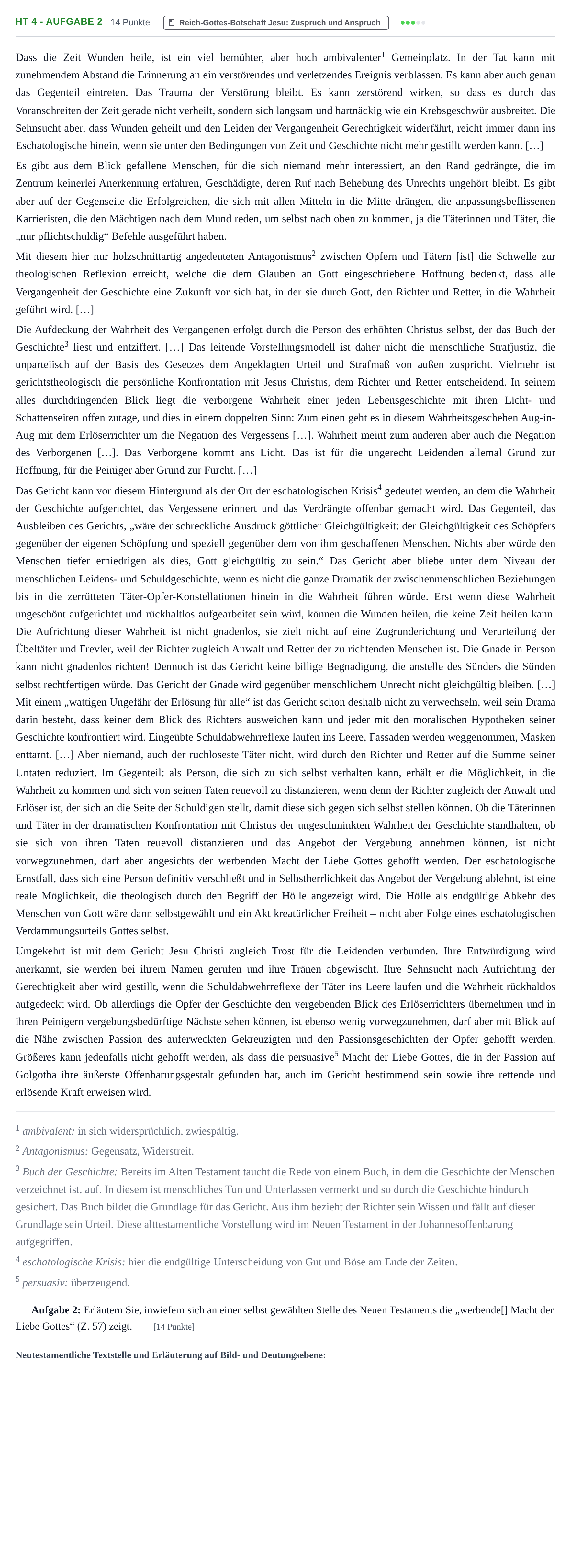 Aufgabenstellung: Aufgabe HT 4 - Aufgabe 2 · Abitur NRW Katholische Religion GK · Haupttermin 2022